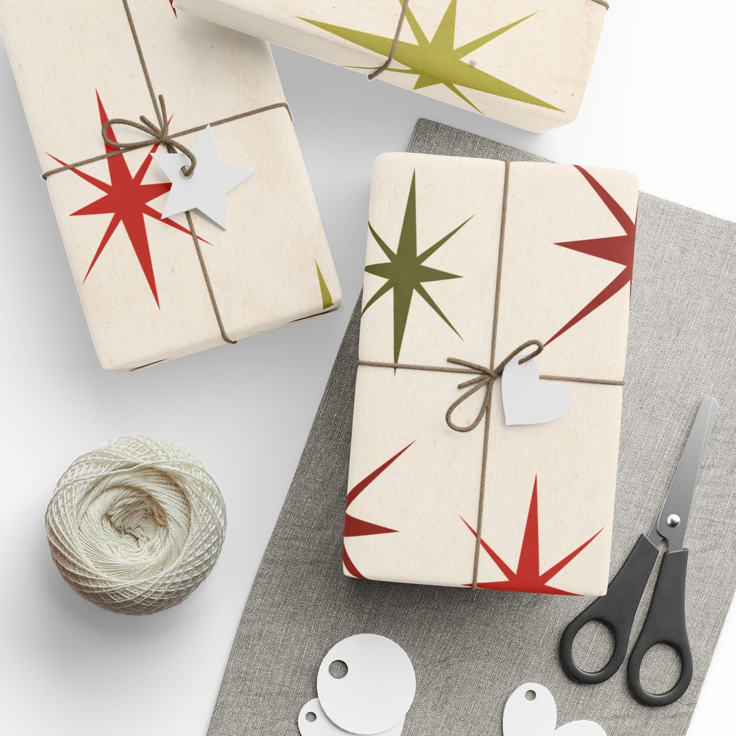 Christmas Star Wrapping Paper Roll — Retro Midcentury Starburst Gift Wrap
