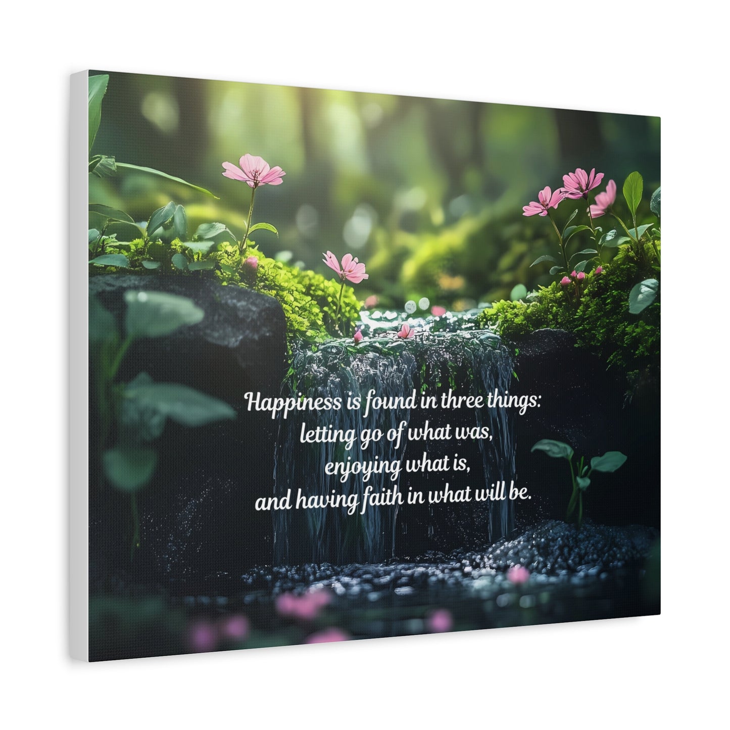 Inspirational Forest Quote Canvas - "Happiness is found in three things" Matte Stretched Wall Art