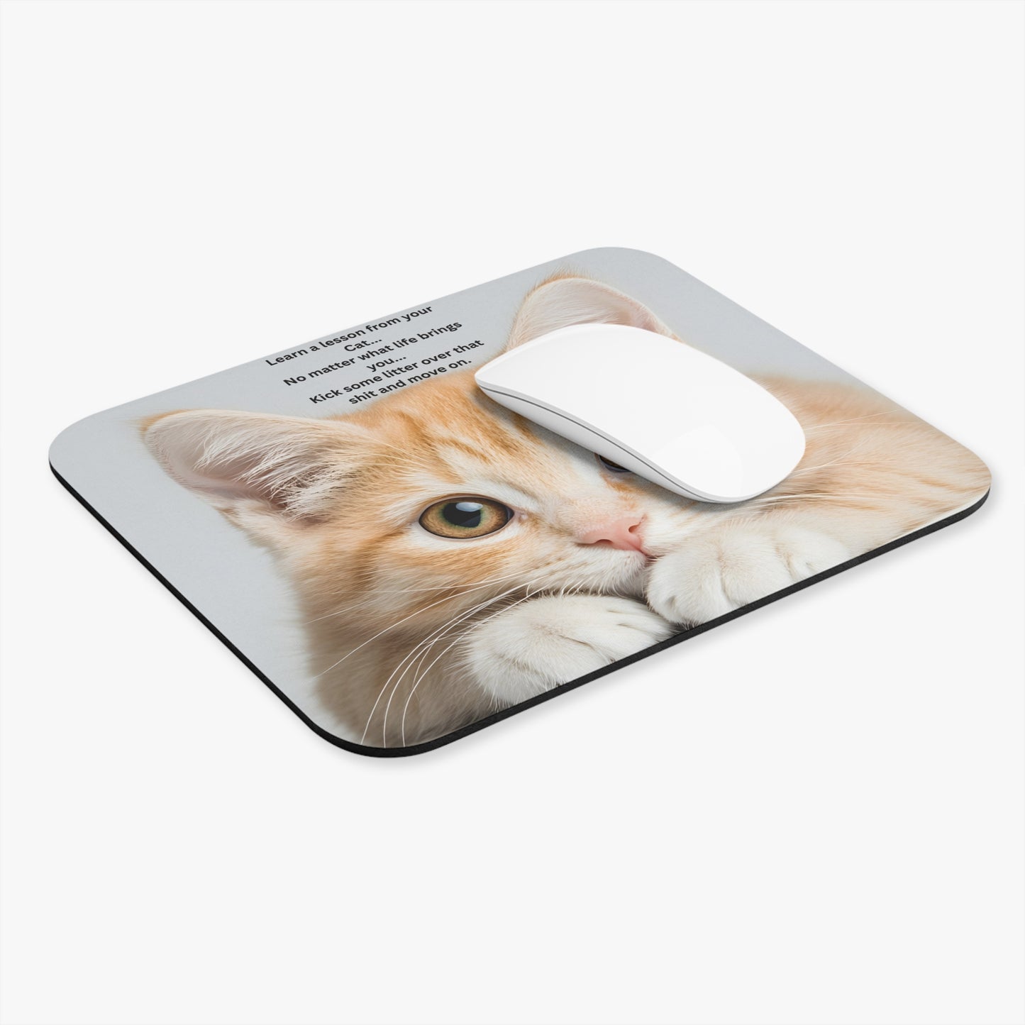 Cute Ginger Cat Mouse Pad with Funny ‘Learn a Lesson’ Quote — Office Desk Gift