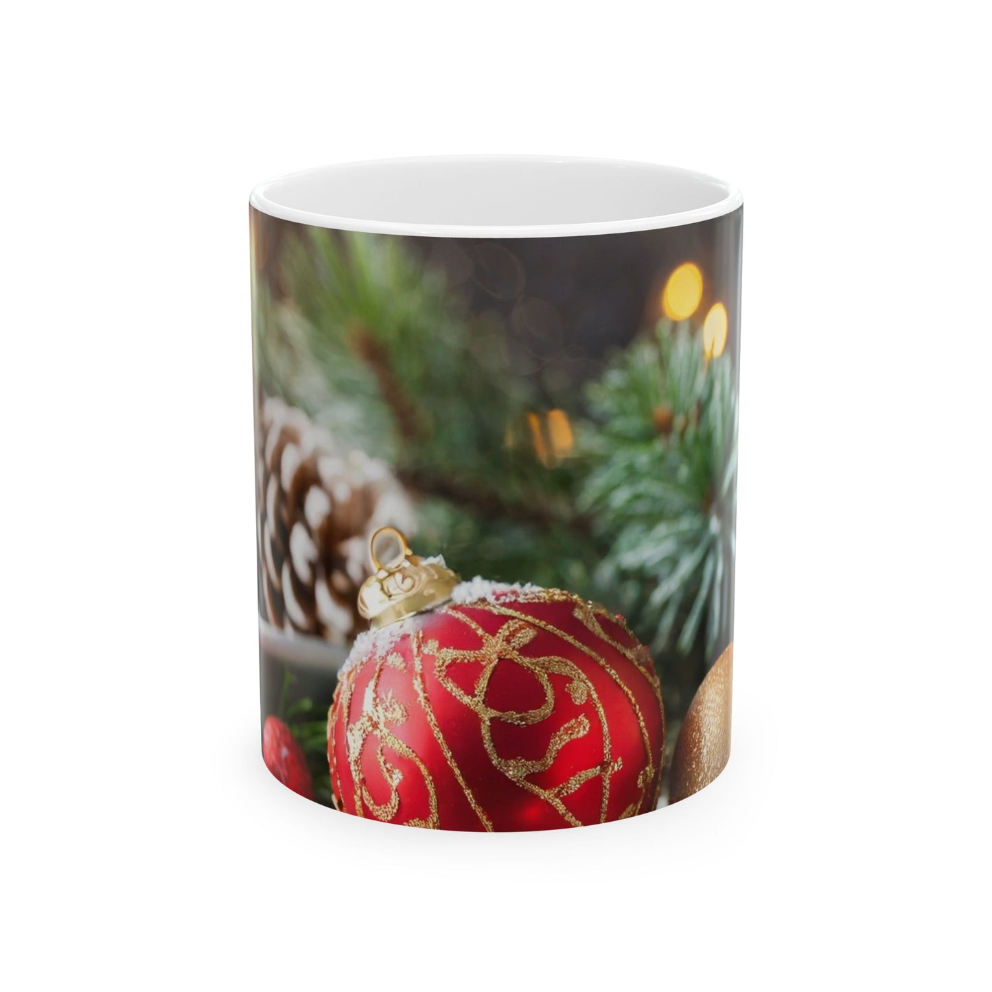 Christmas Ornament & Candle Ceramic Mug — Festive Holiday Coffee Cup (11oz, 15oz)