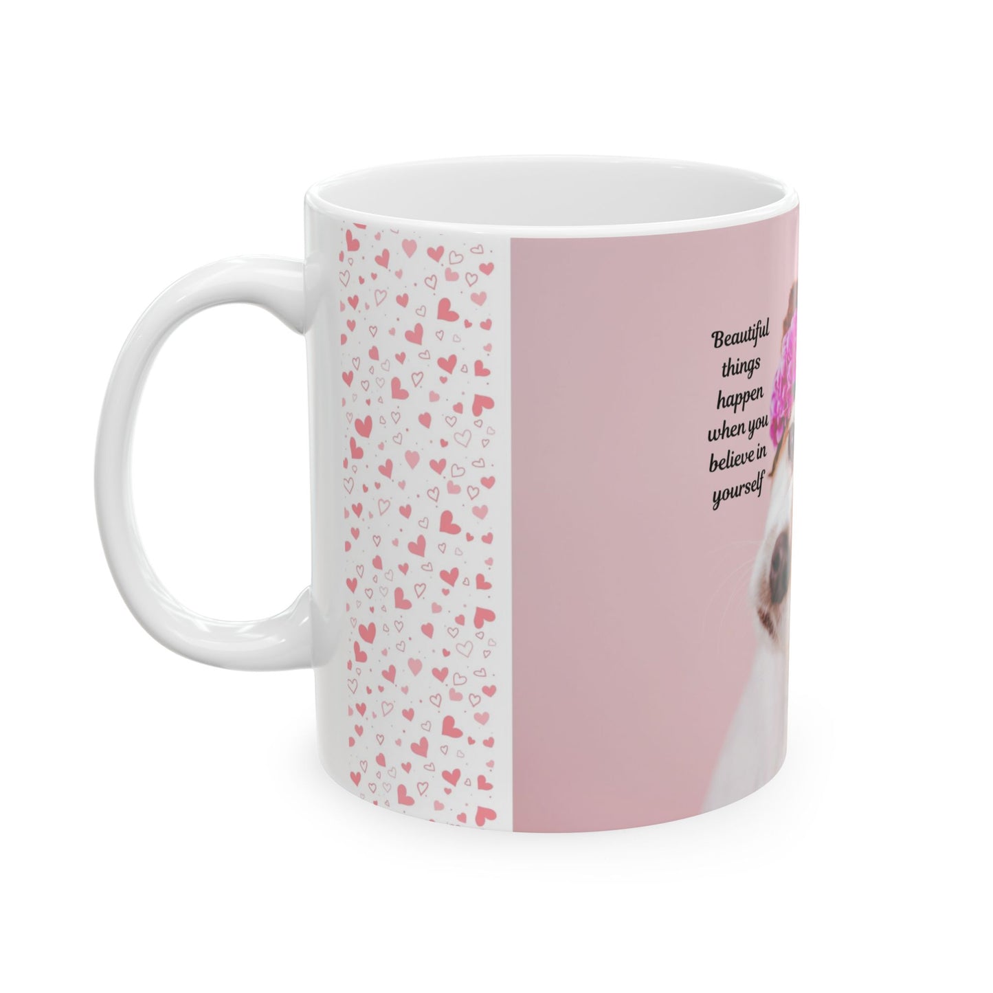 Cute Dog Floral Ceramic Mug - Inspiring Quote for Dog Lovers, Coffee Lovers Gift, Heart Pattern Mug, Pet Owner Gift, Inspirational Drinkware