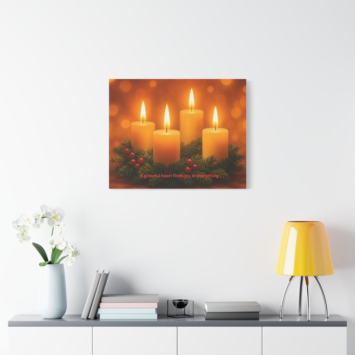 Holiday Candle Canvas Print - "A grateful heart finds joy in everything"