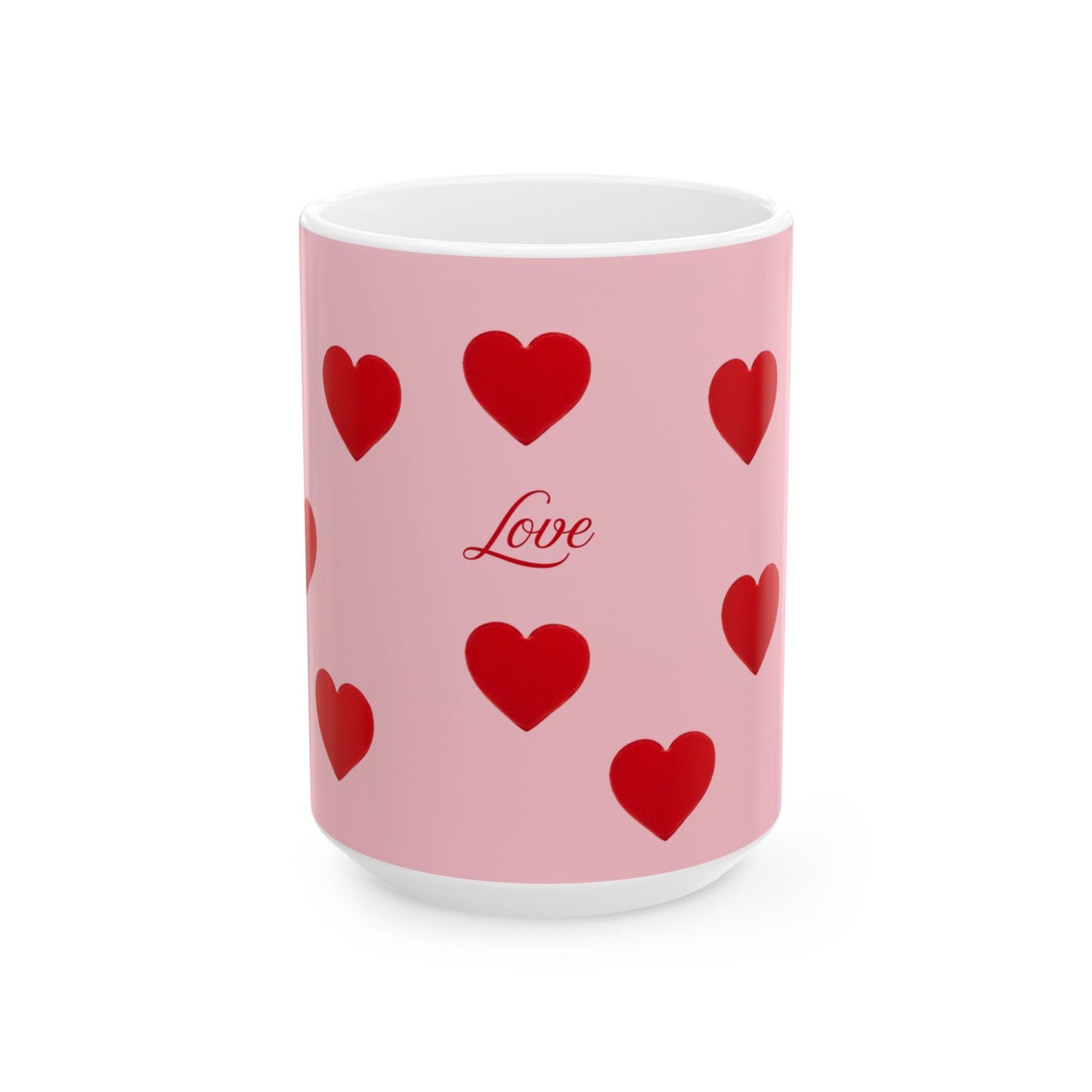 Valentine Love Hearts Ceramic Mug – Pink Red Heart Pattern (11oz & 15oz)