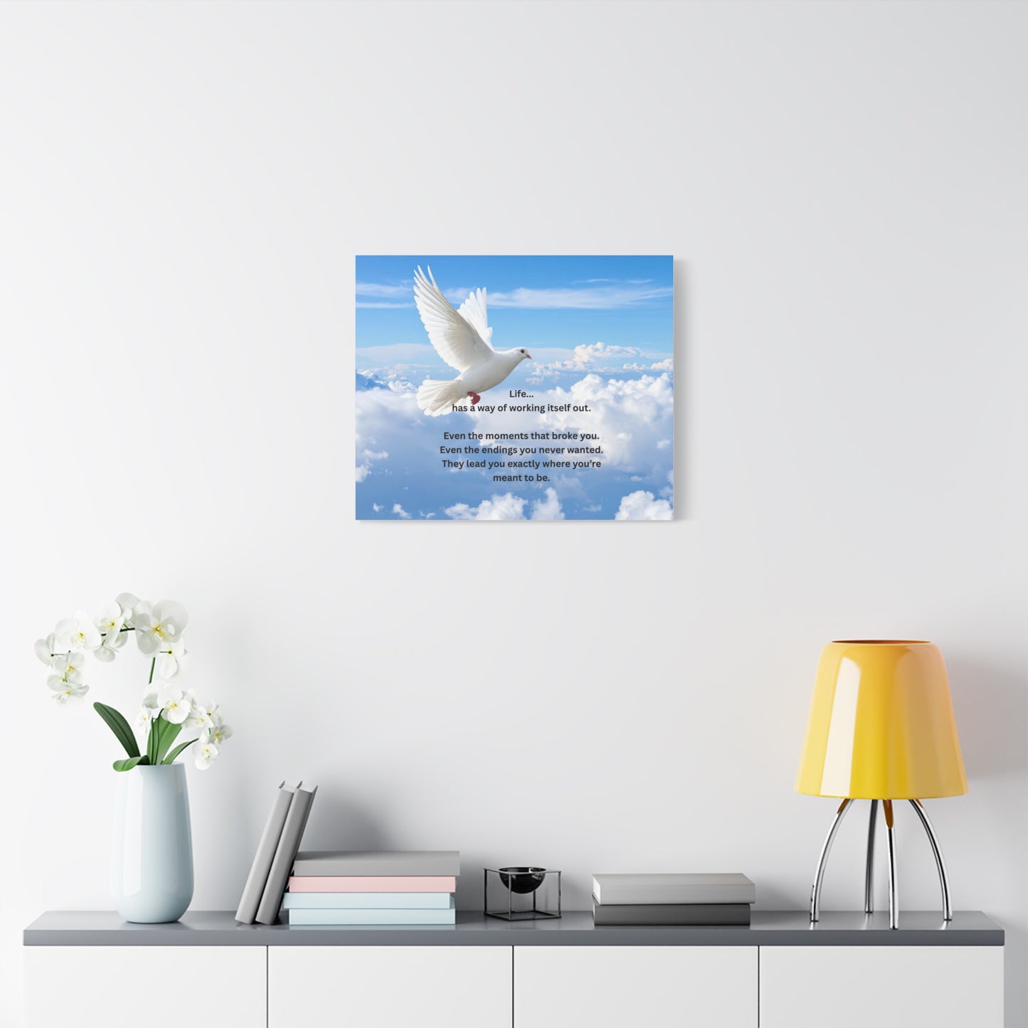 Inspirational Dove Canvas Print – 'Life... has a way of working itself out'