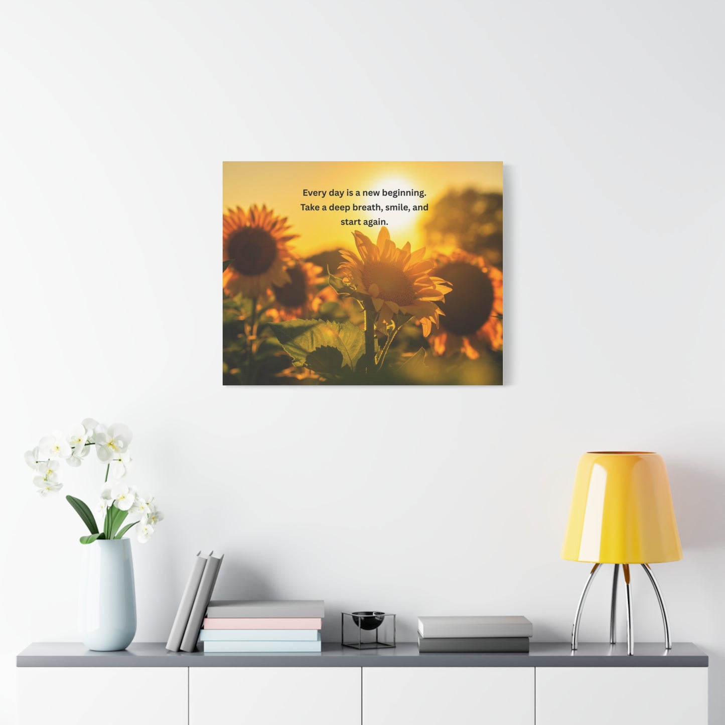 Sunflower Sunrise Canvas Print — "Every day is a new beginning" Inspirational Wall Art