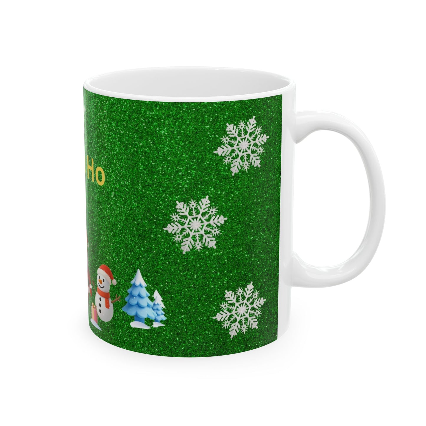Holiday Ceramic Mug - 'Ho Ho Ho' Christmas Santa, Snowman & Tree Design (11oz/15oz)