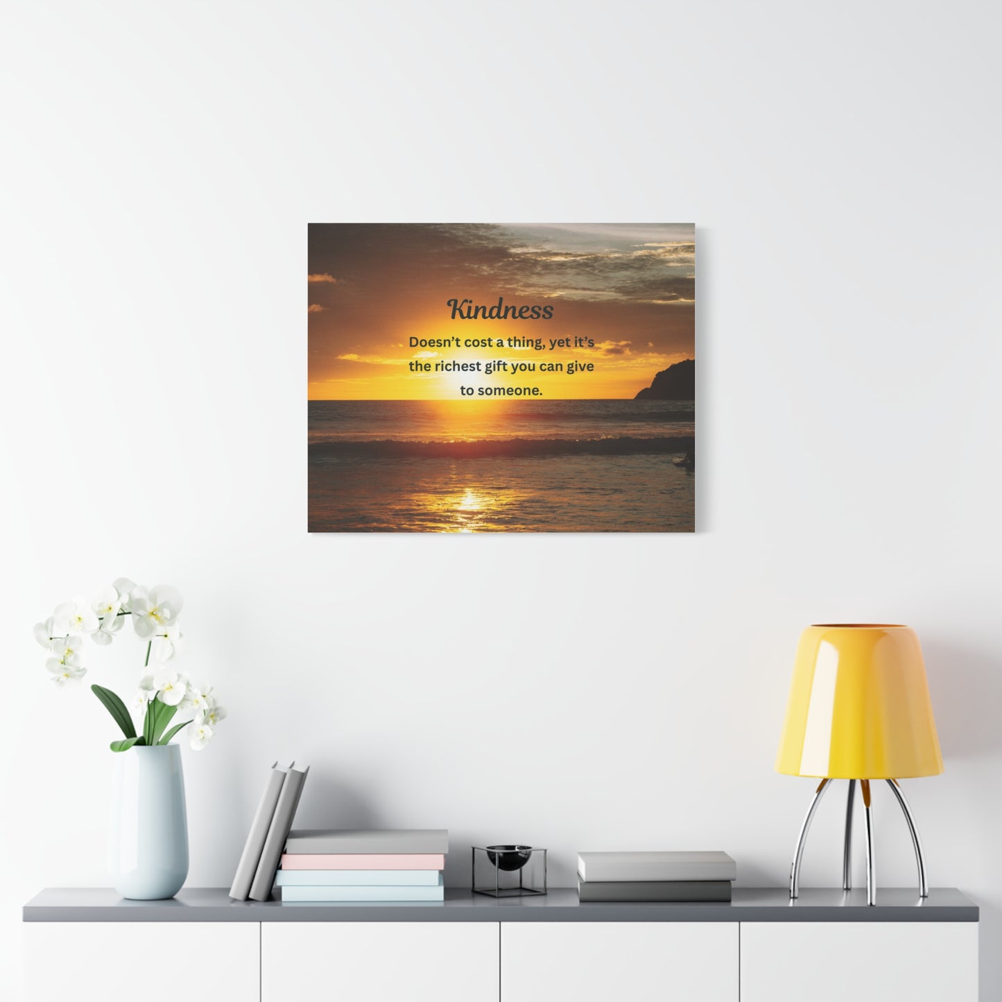 Kindness Quote Sunset Canvas Wall Art — Inspirational Matte Stretched Canvas