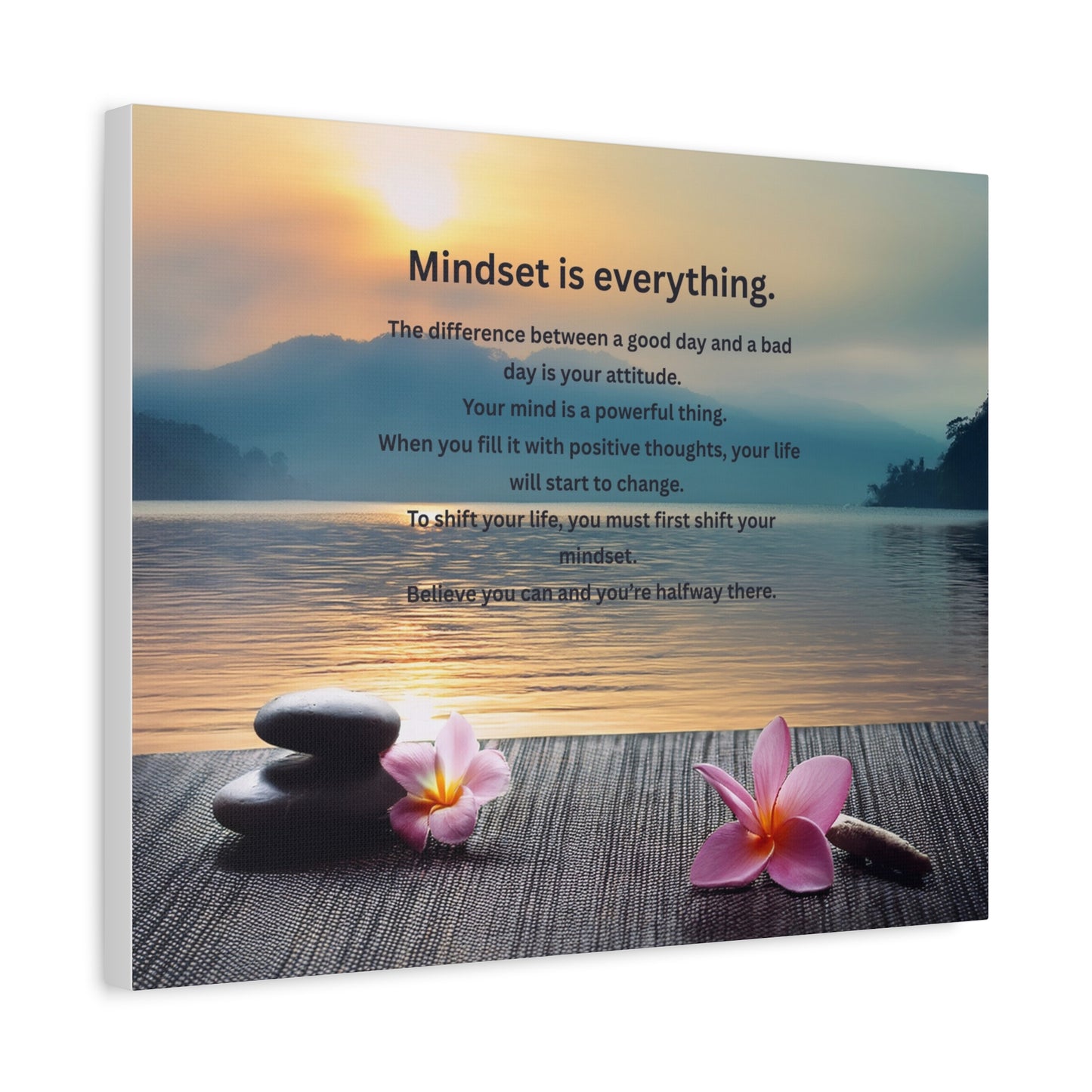Canvas Wall Art - "Mindset is Everything" Inspirational Zen Sunset Quote