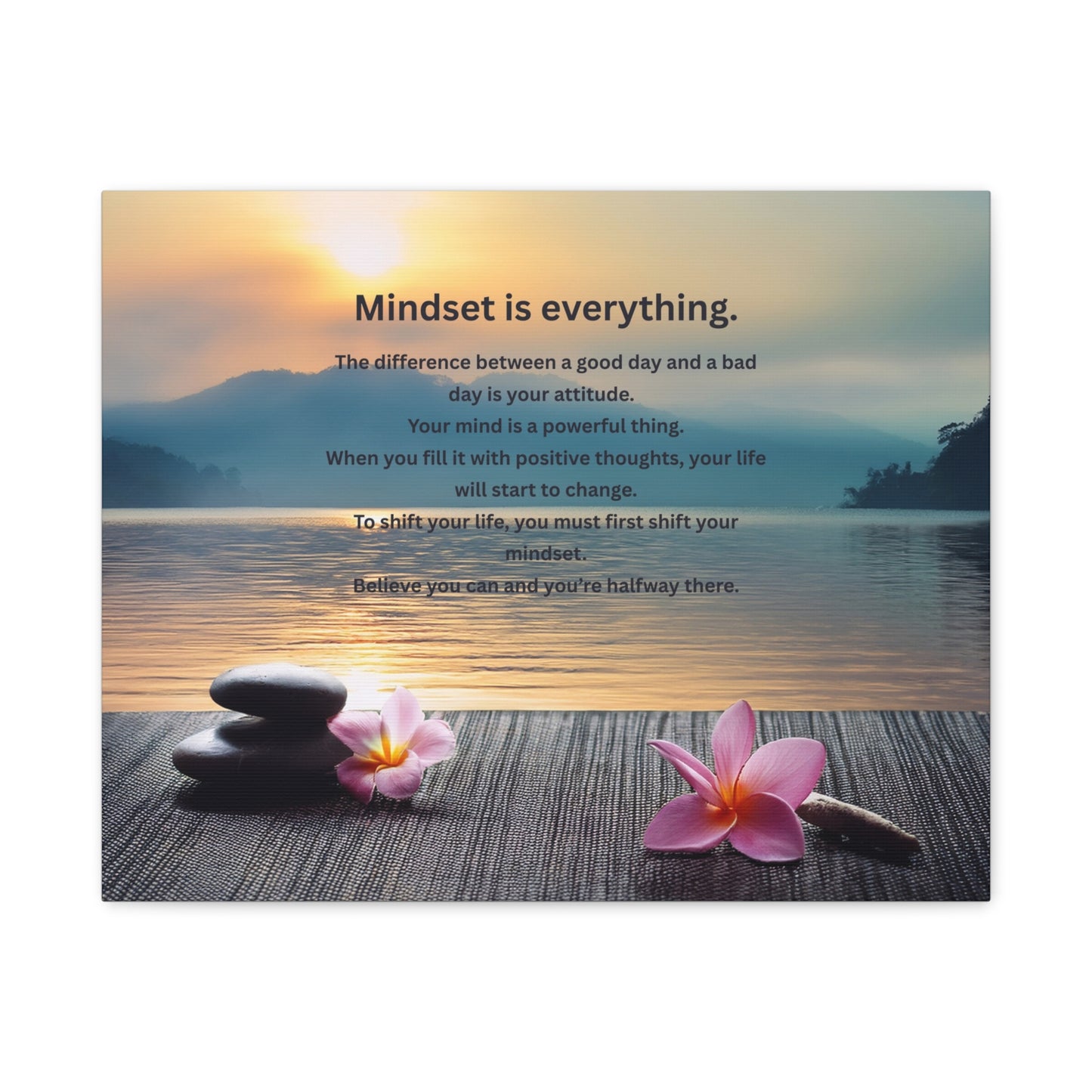 Canvas Wall Art - "Mindset is Everything" Inspirational Zen Sunset Quote