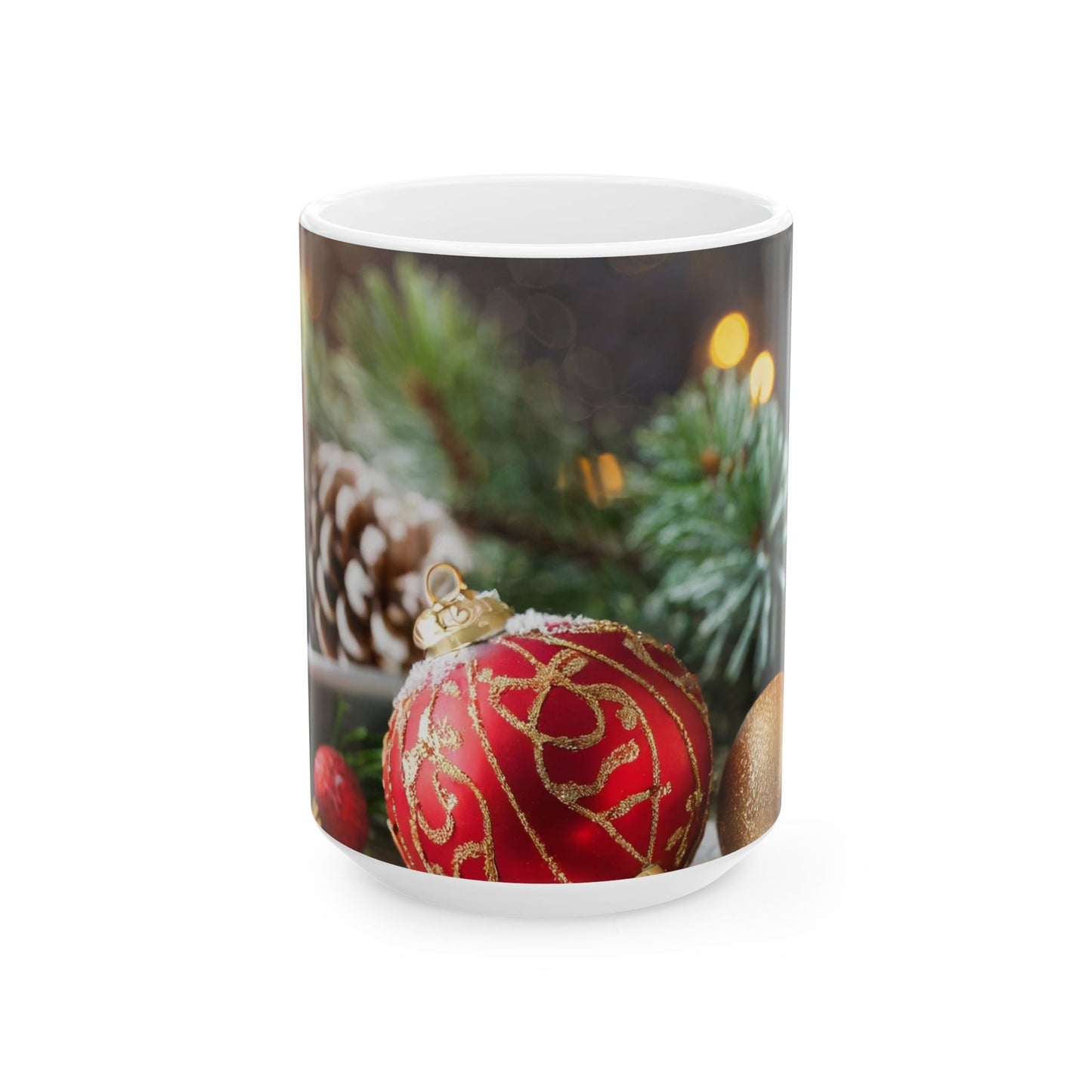 Christmas Ornament & Candle Ceramic Mug — Festive Holiday Coffee Cup (11oz, 15oz)