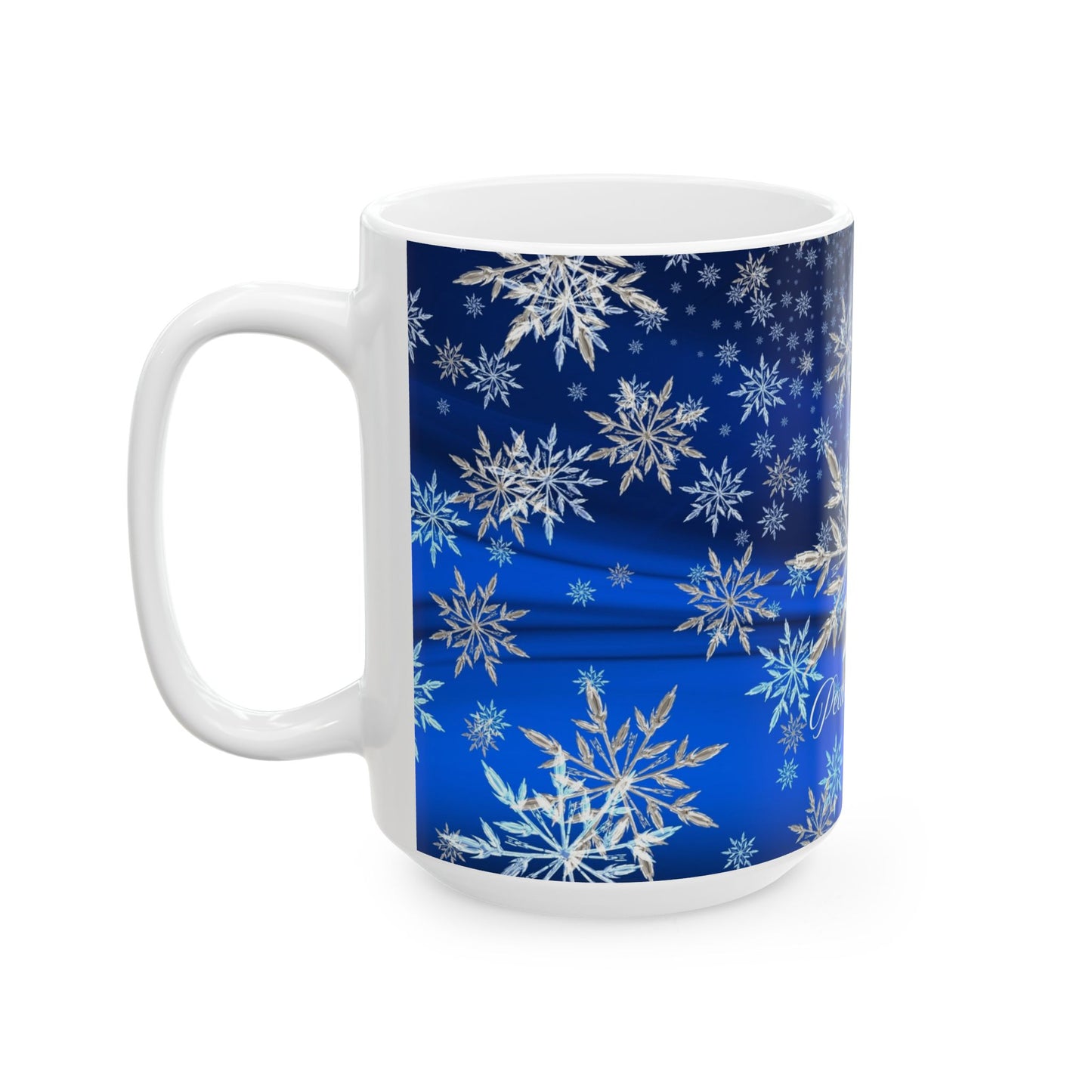 Ceramic Snowflake Mug - Cozy Winter Gift, Holiday Decor, Peace on Earth Design, Coffee Cup, Tea Mug, Christmas Drinkware