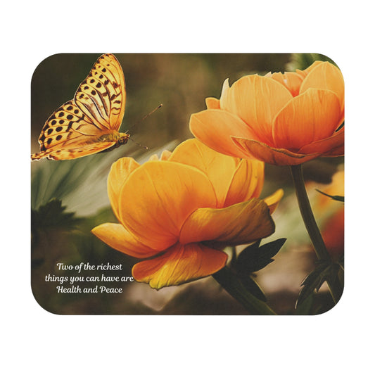 Butterfly and Floral Mouse Pad, Nature Desk Accessory, Office Gift, Motivational Mouse Mat, Home Office Decor, Health and Peace Inspiration