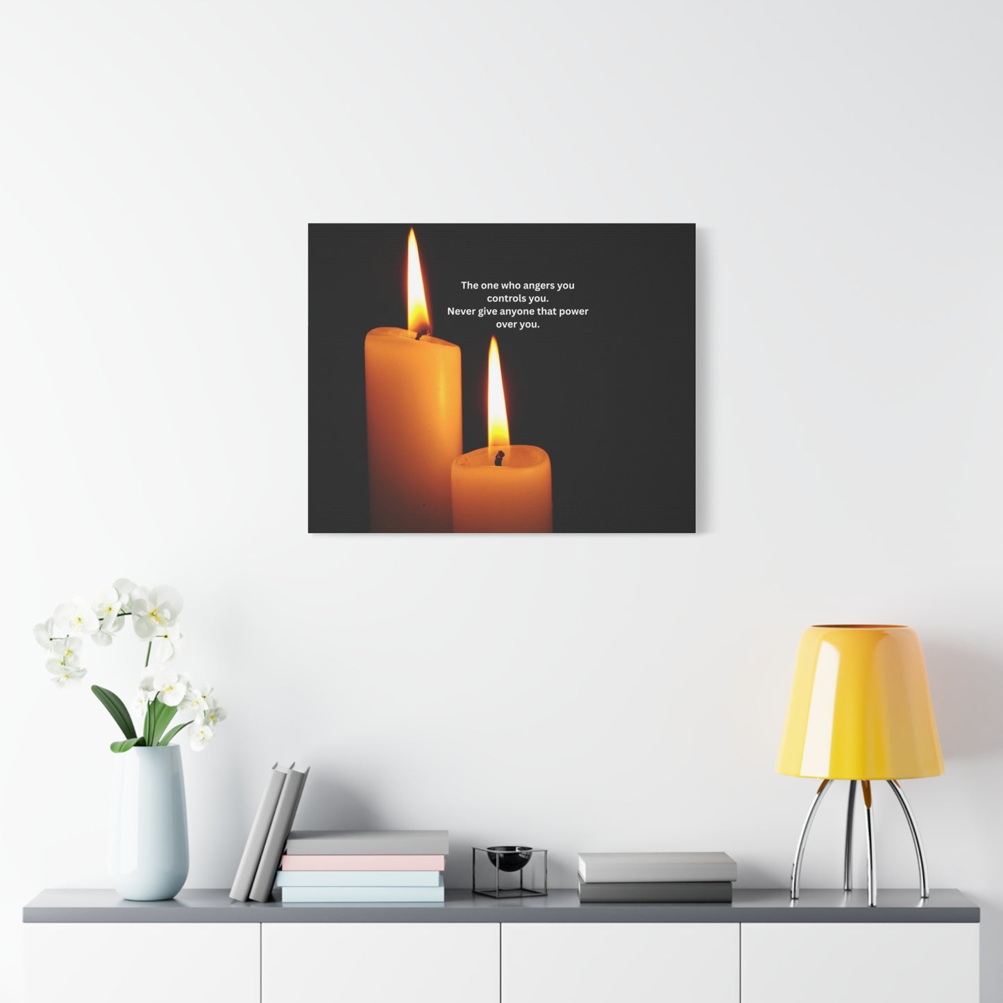 Inspirational Candle Canvas - "The one who angers you controls you" Wall Art