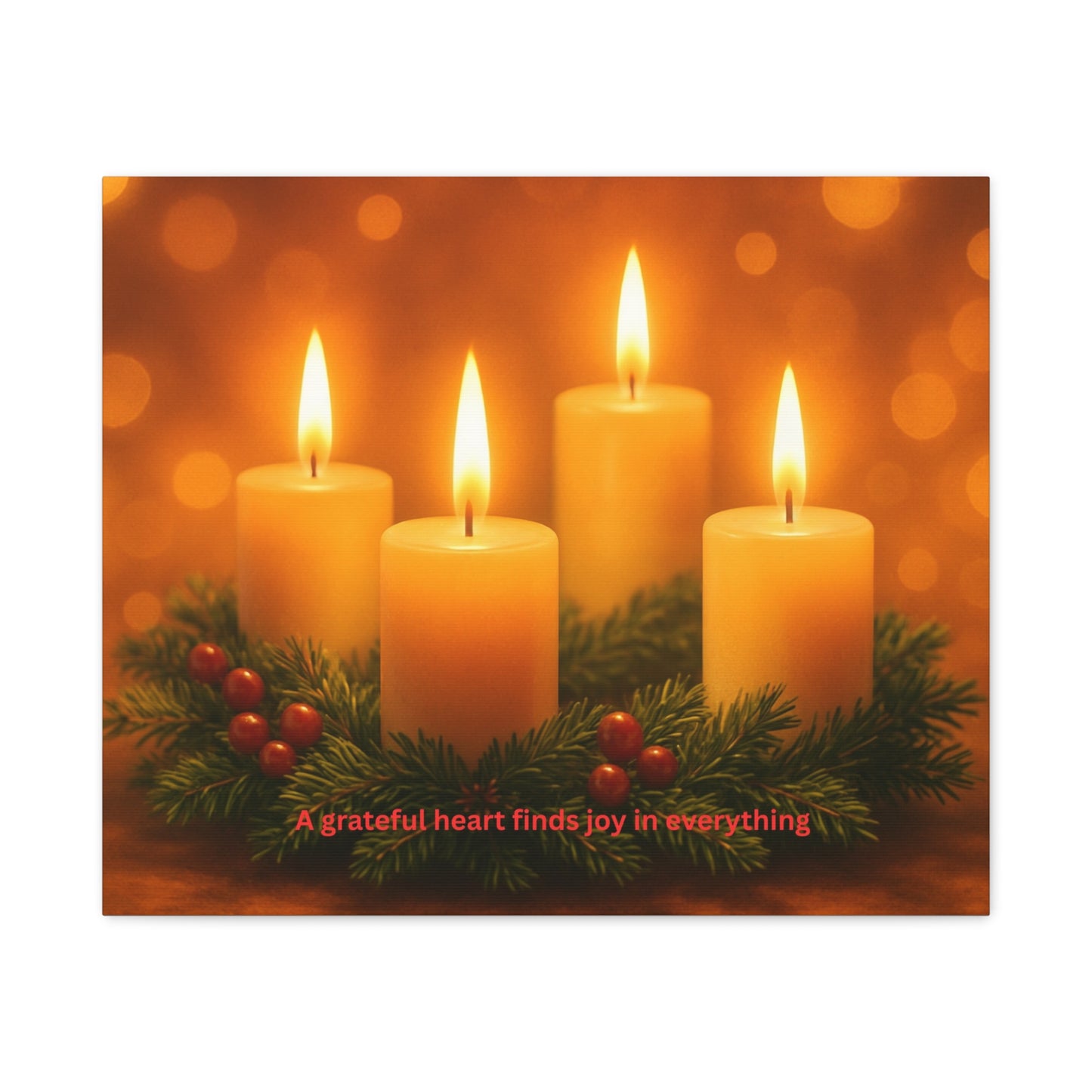 Holiday Candle Canvas Print - "A grateful heart finds joy in everything"