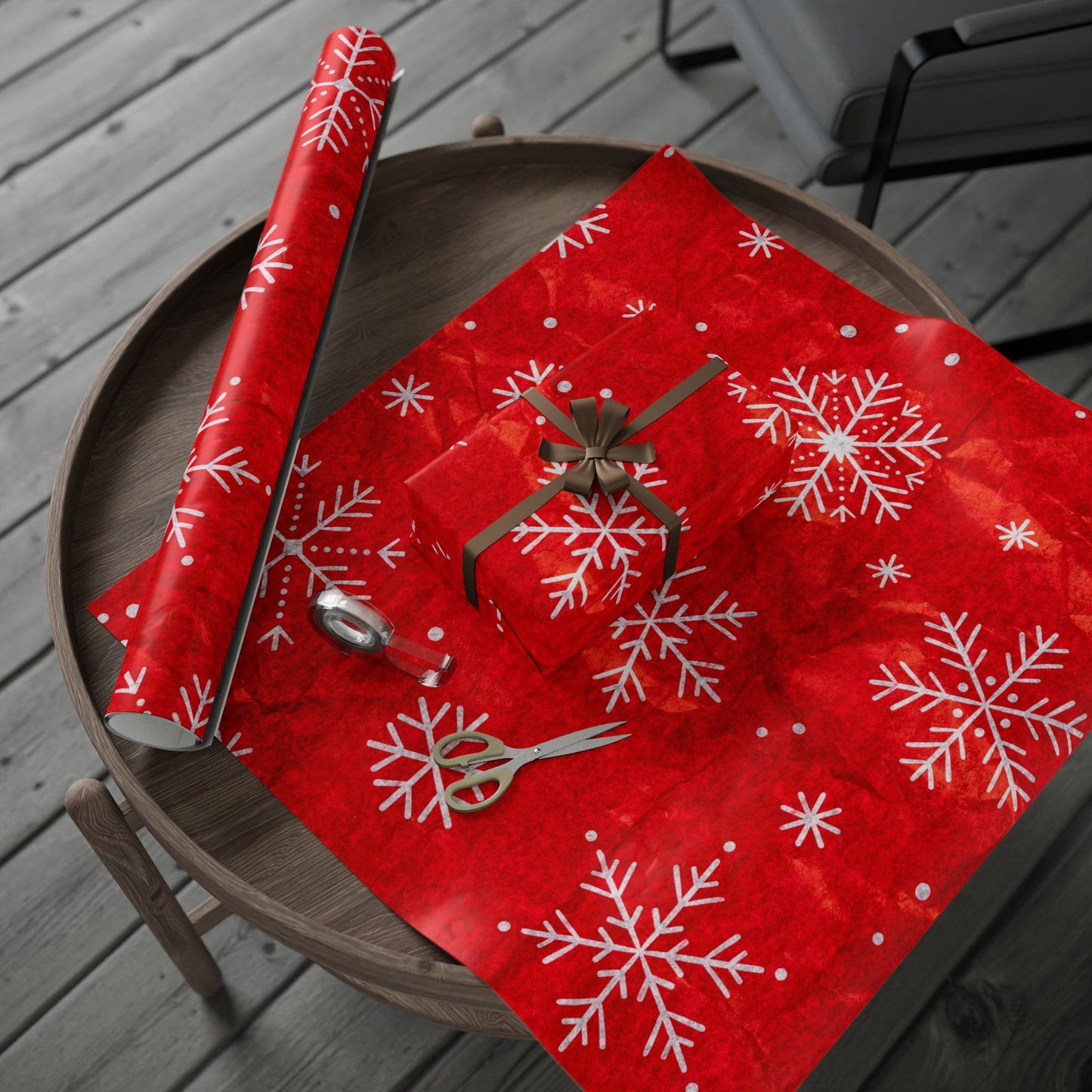 Holiday Snowflake Wrapping Paper Roll – Red Christmas Gift Wrap