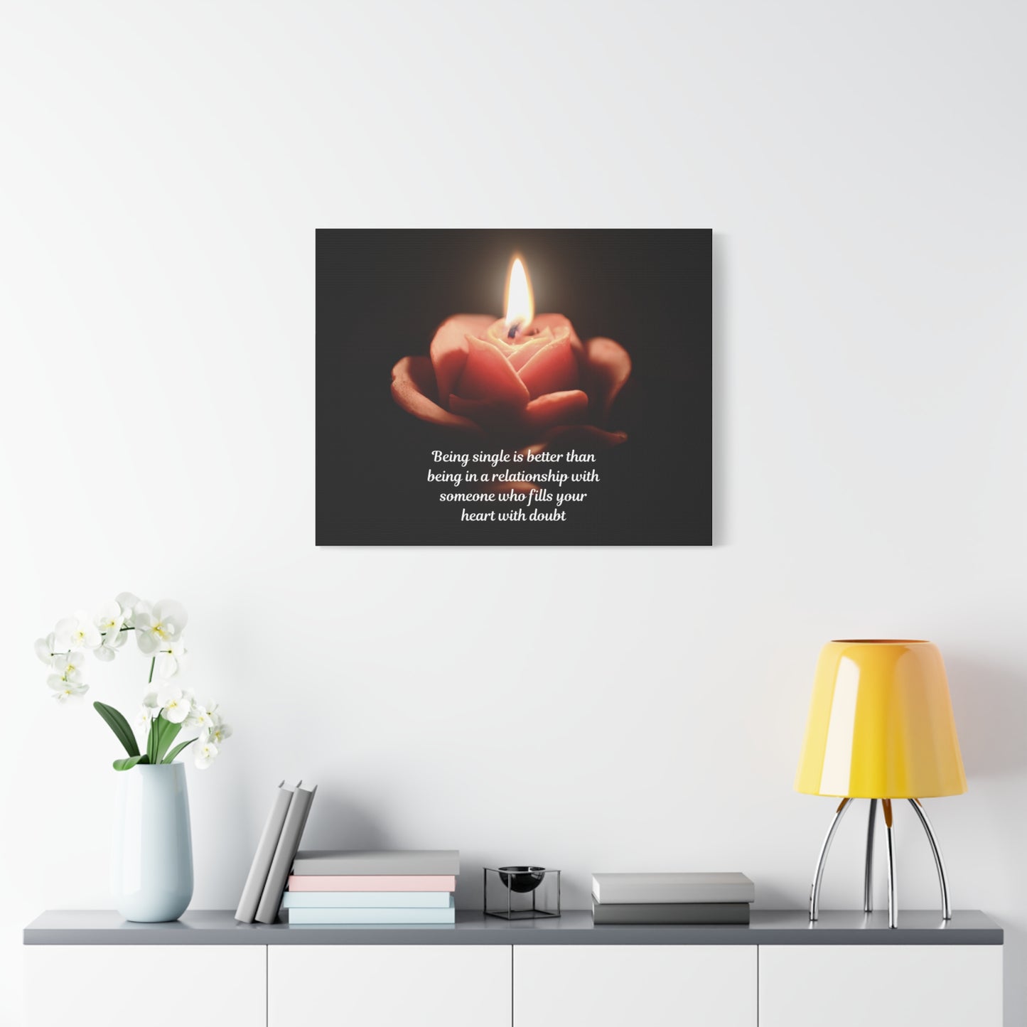 Canvas Wall Art — Rose Candle with Quote: "Being single is better..." Inspirational Home Decor