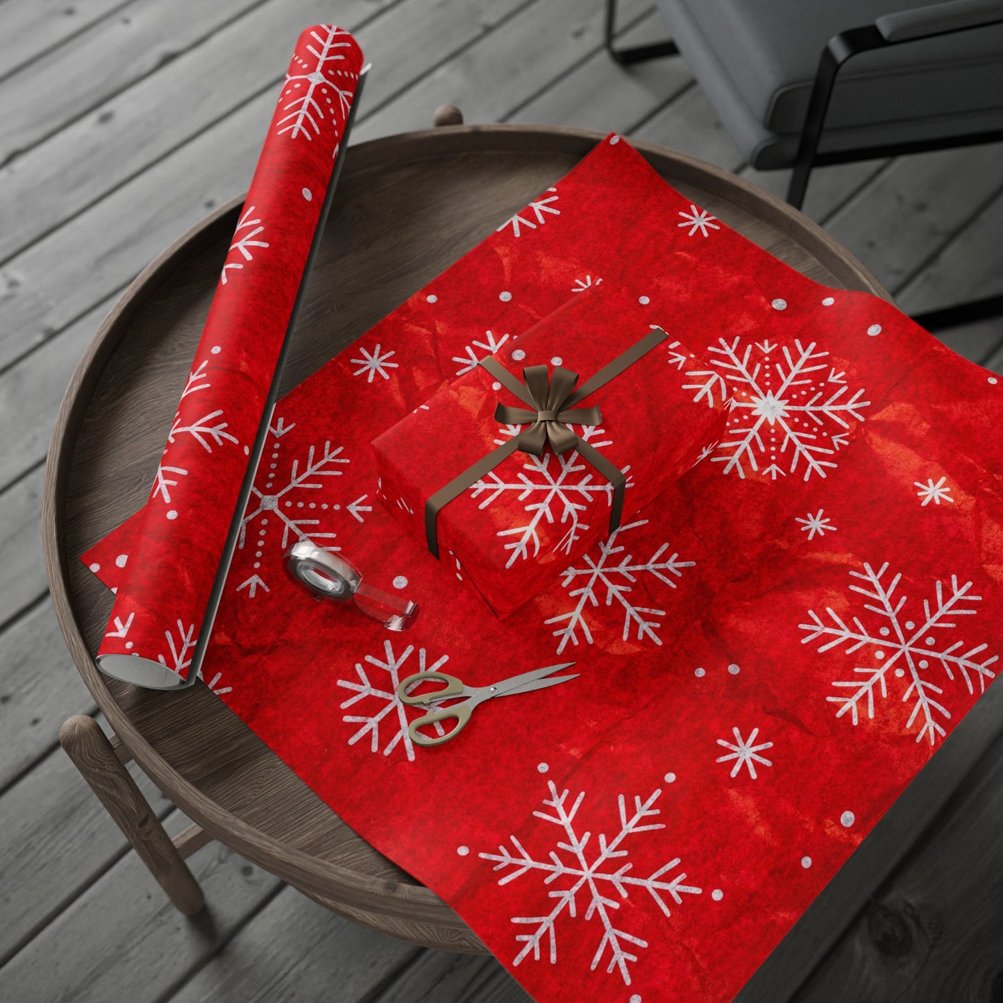 Holiday Snowflake Wrapping Paper Roll – Red Christmas Gift Wrap
