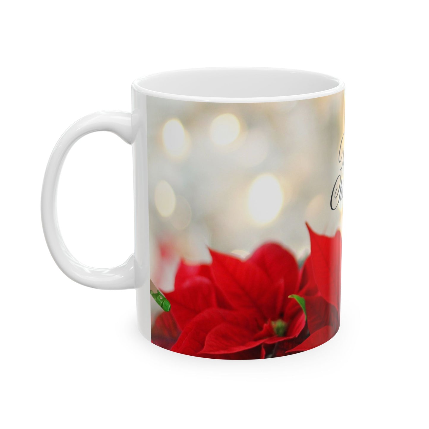 Merry Christmas Floral Mug - Perfect Holiday Gift, Coffee Tea Cup, Seasonal Decor, Red Poinsettia Design, 11oz & 15oz