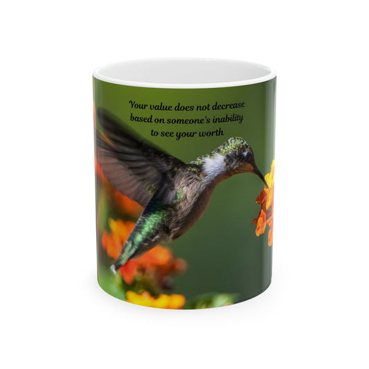 Inspirational Hummingbird Mug - Motivational Coffee Cup, Nature Lover Gift, Self-Worth Reminder, Office Drinkware, Mother's Day Present