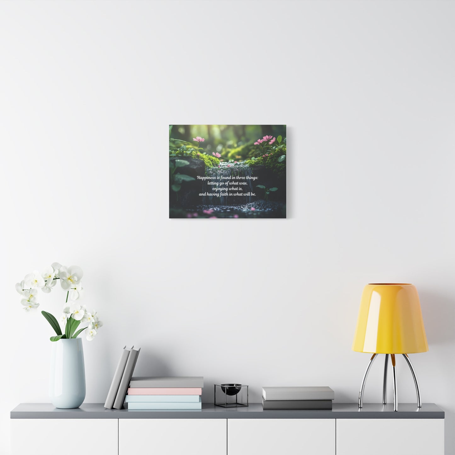 Inspirational Forest Quote Canvas - "Happiness is found in three things" Matte Stretched Wall Art