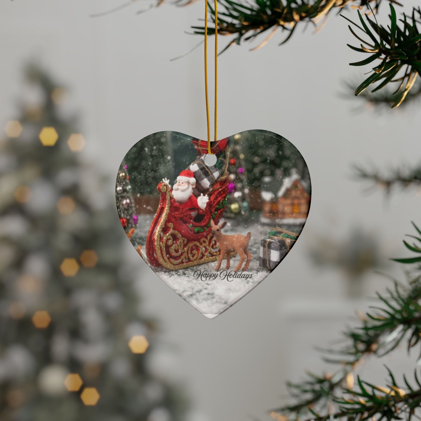 Christmas Ceramic Ornaments - Double-Sided Holiday Decorations, Custom Gifts for Tree, Home Decor, Festive Hanging Ornaments