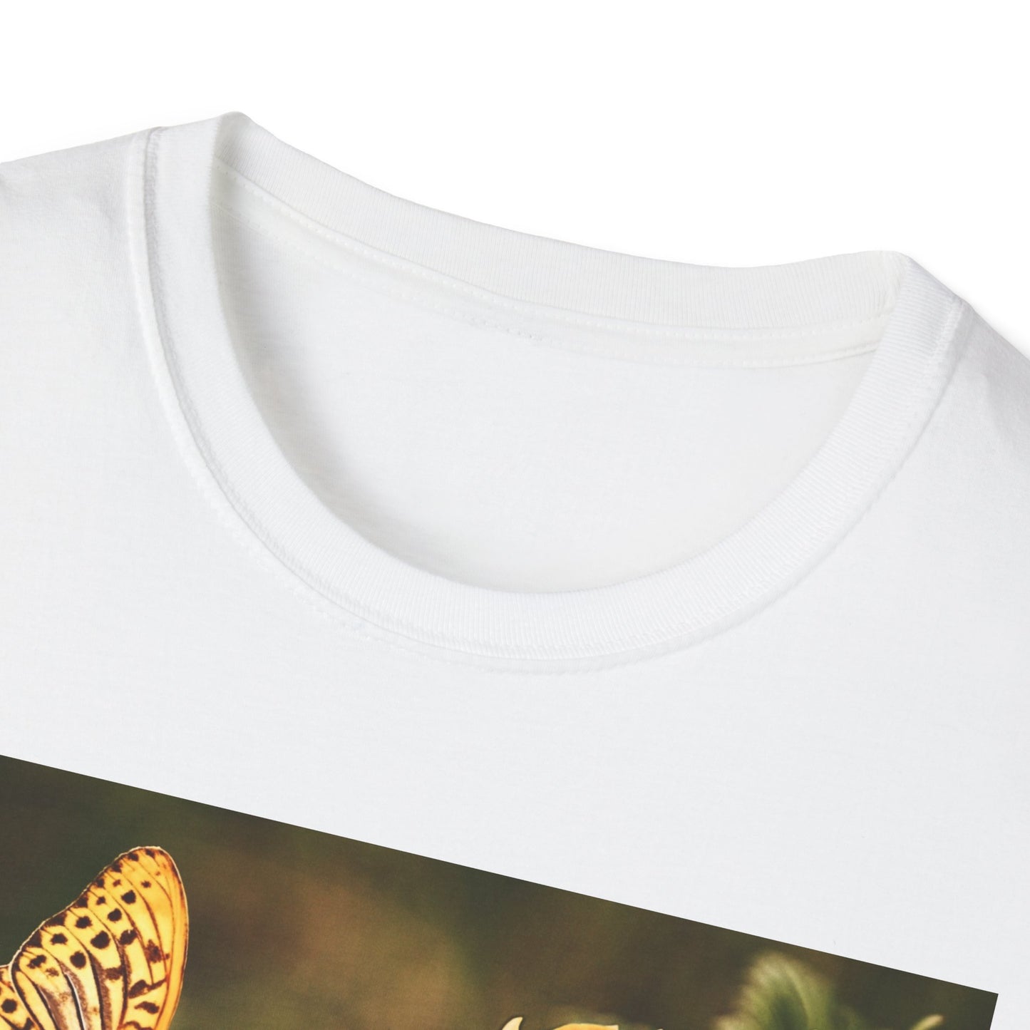 Butterfly & Flower  Softstyle T-Shirt, Nature Tee, Gift for Nature Lovers, Floral Art Shirt, Casual Wear, Summer Top