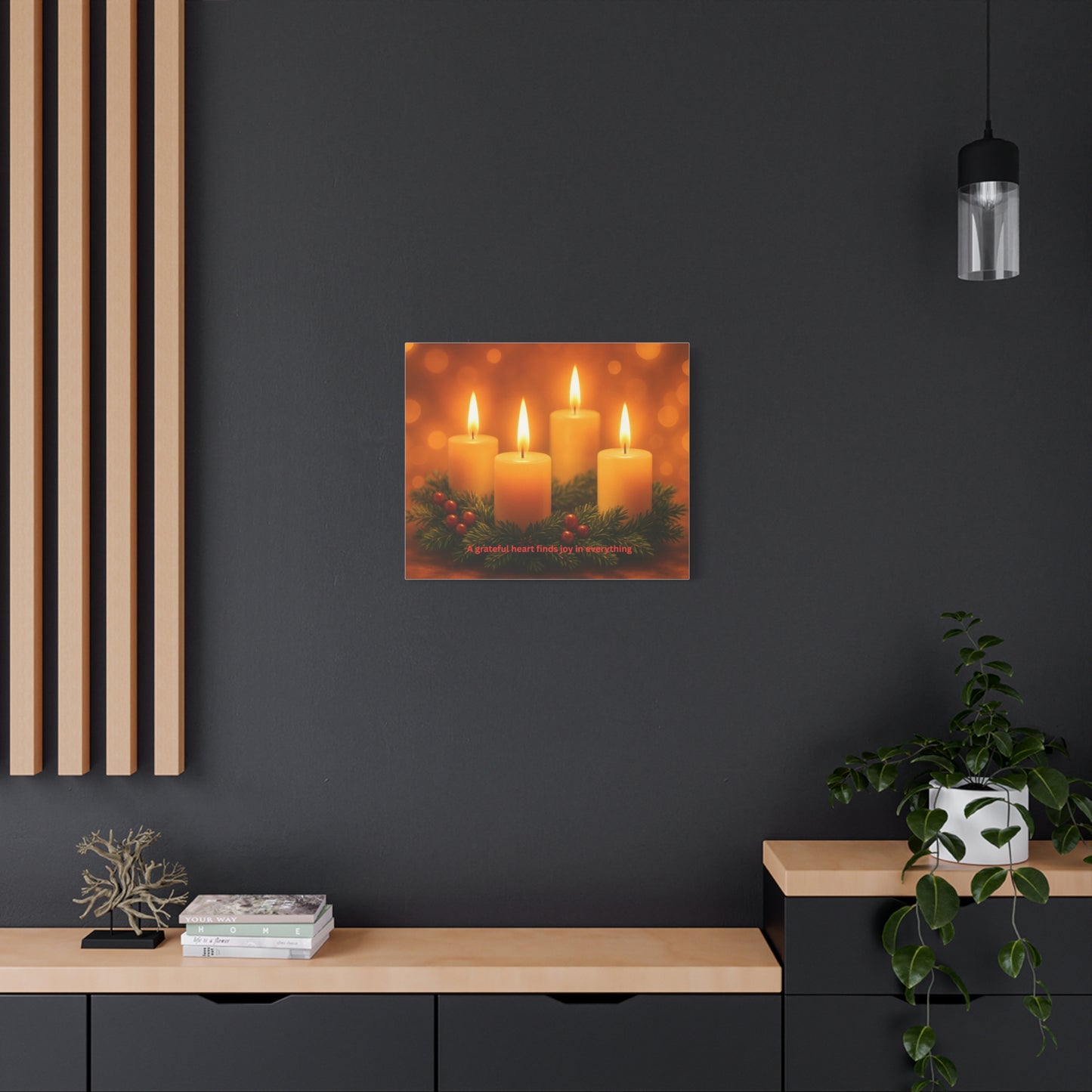 Holiday Candle Canvas Print - "A grateful heart finds joy in everything"