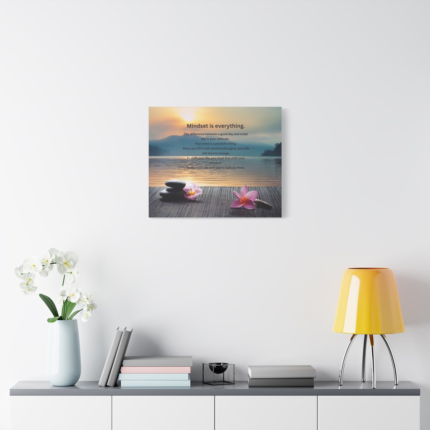 Canvas Wall Art - "Mindset is Everything" Inspirational Zen Sunset Quote