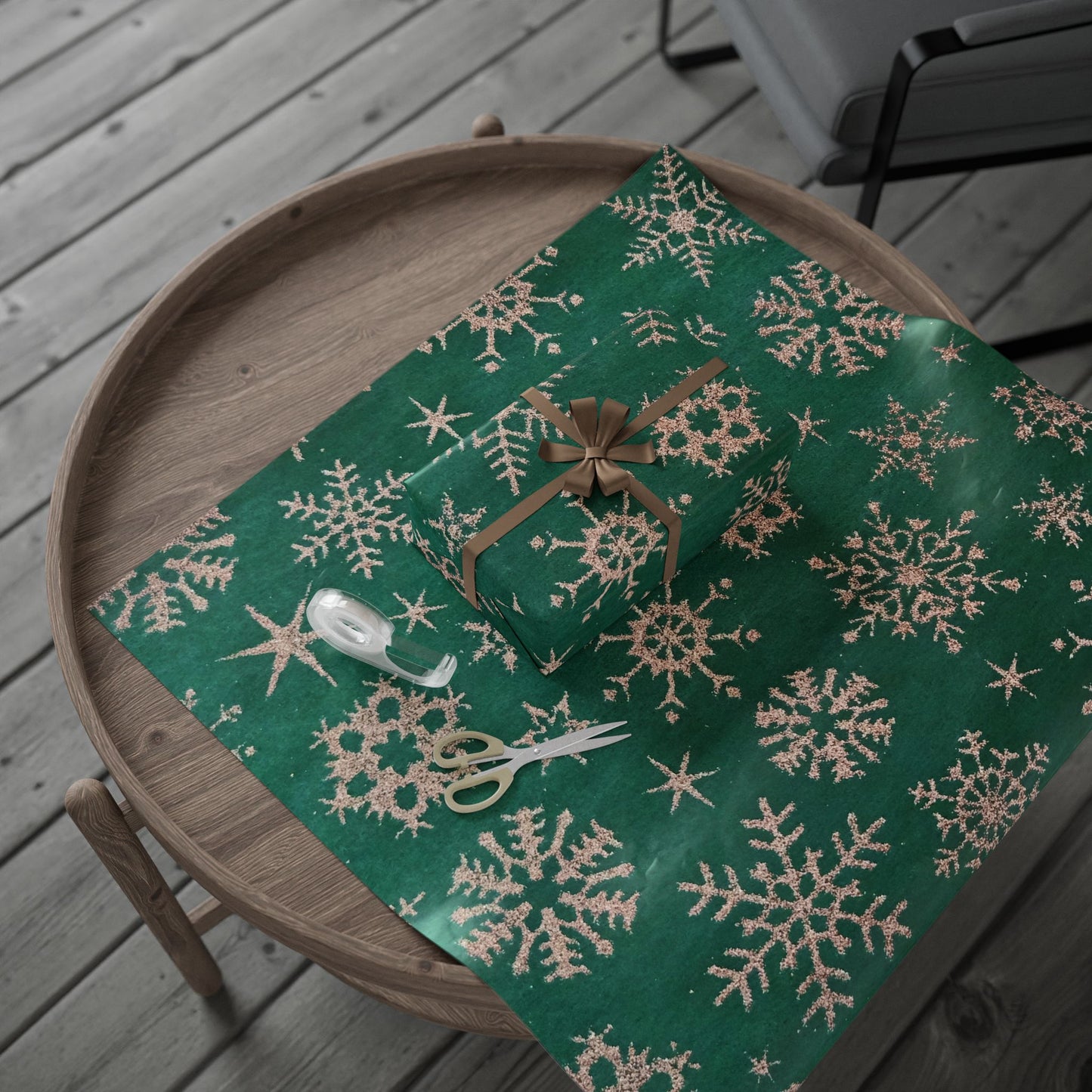 Green Snowflake Wrapping Paper Roll — Festive Holiday Gift Wrap