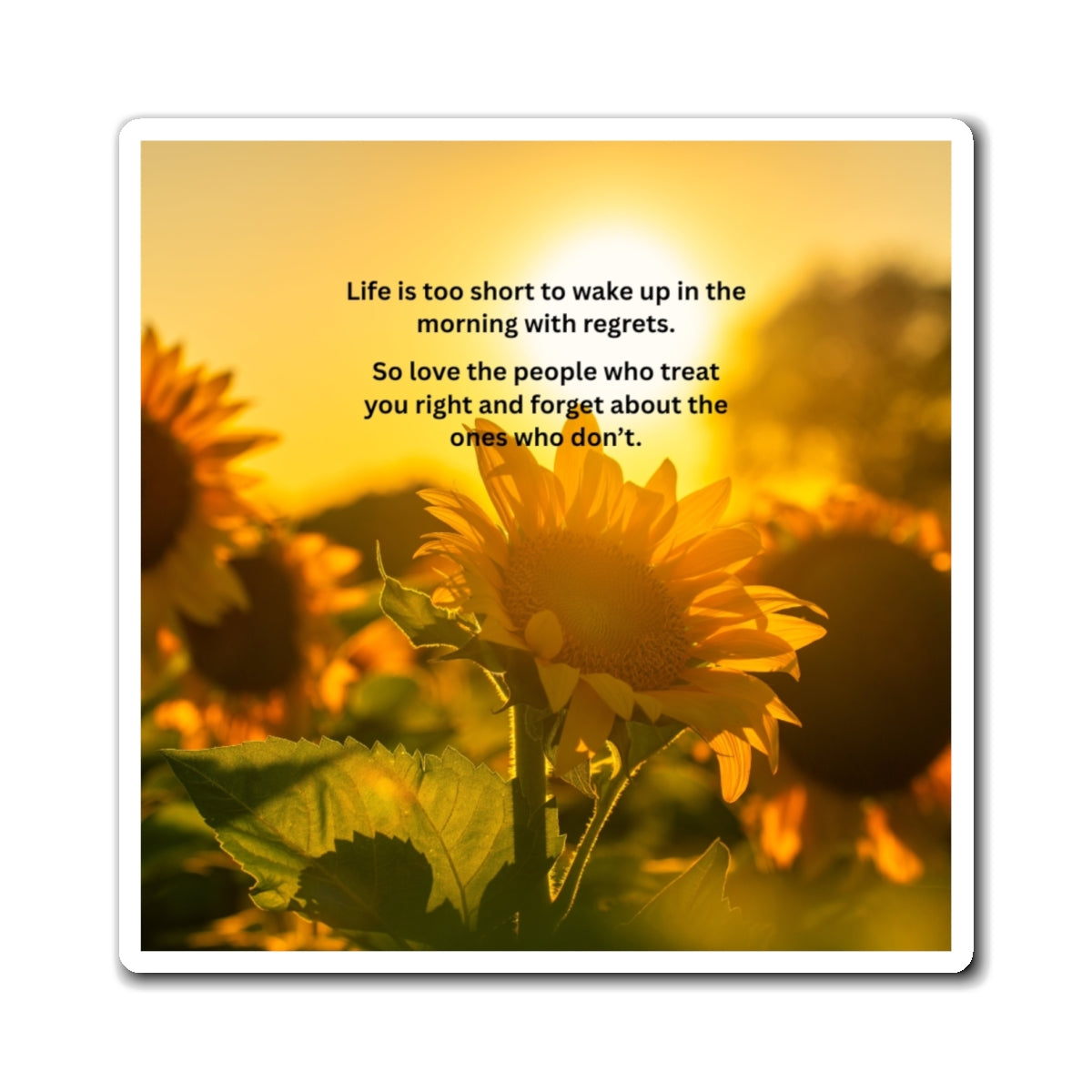 Sunflower Quote Magnet — "Life is too short to wake up in the morning with regrets" Inspirational Refrigerator Magnet