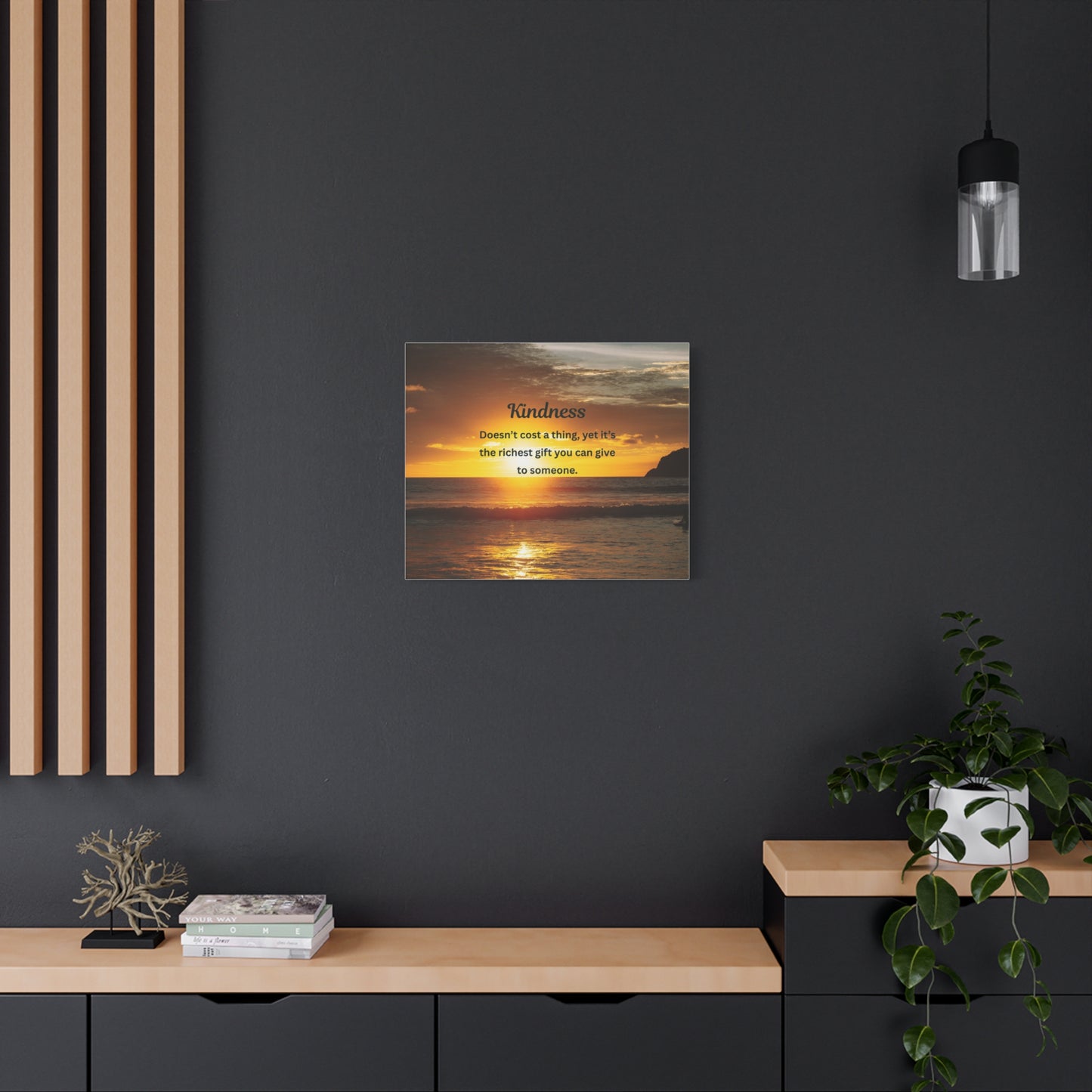 Kindness Quote Sunset Canvas Wall Art — Inspirational Matte Stretched Canvas