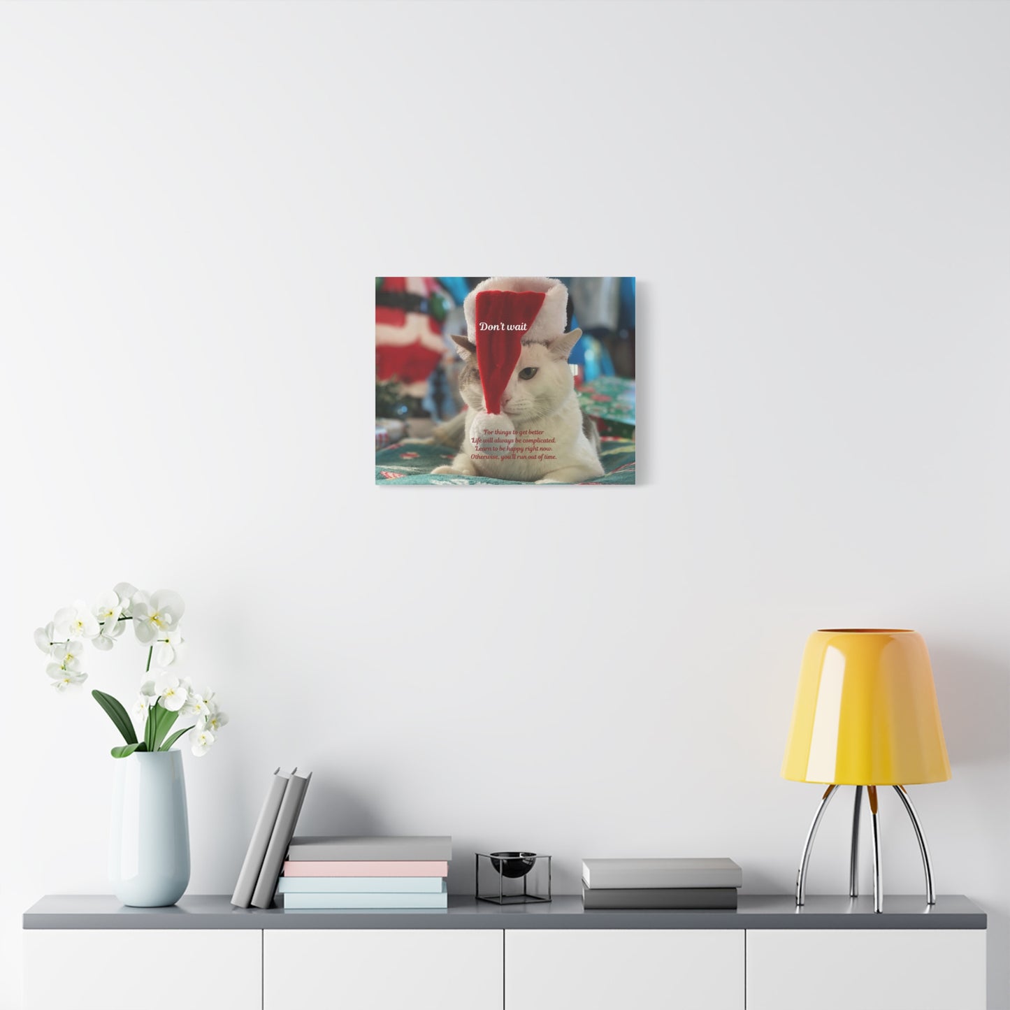 Cat Christmas Canvas - "Don't Wait" Inspirational Holiday Wall Art