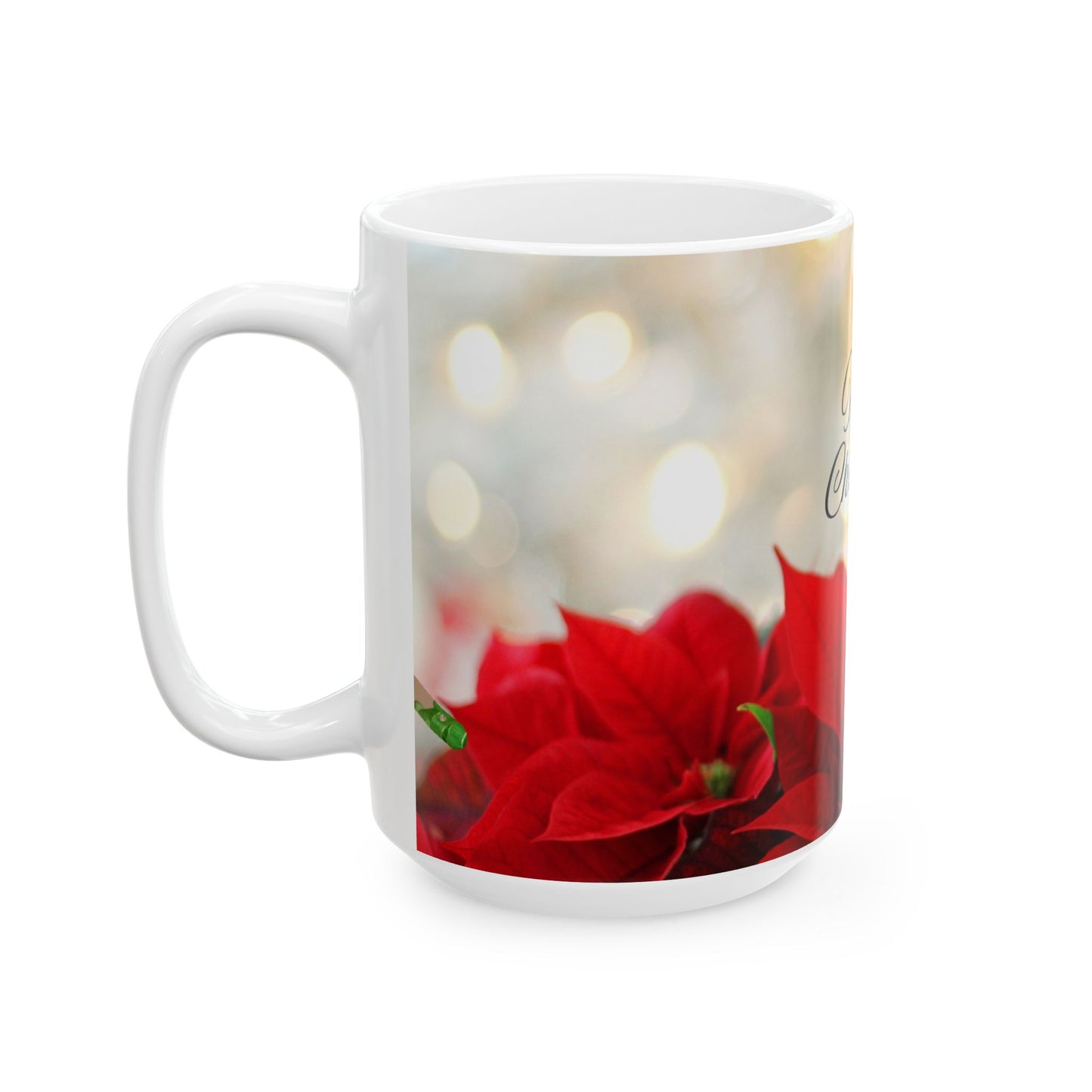 Merry Christmas Floral Mug - Perfect Holiday Gift, Coffee Tea Cup, Seasonal Decor, Red Poinsettia Design, 11oz & 15oz