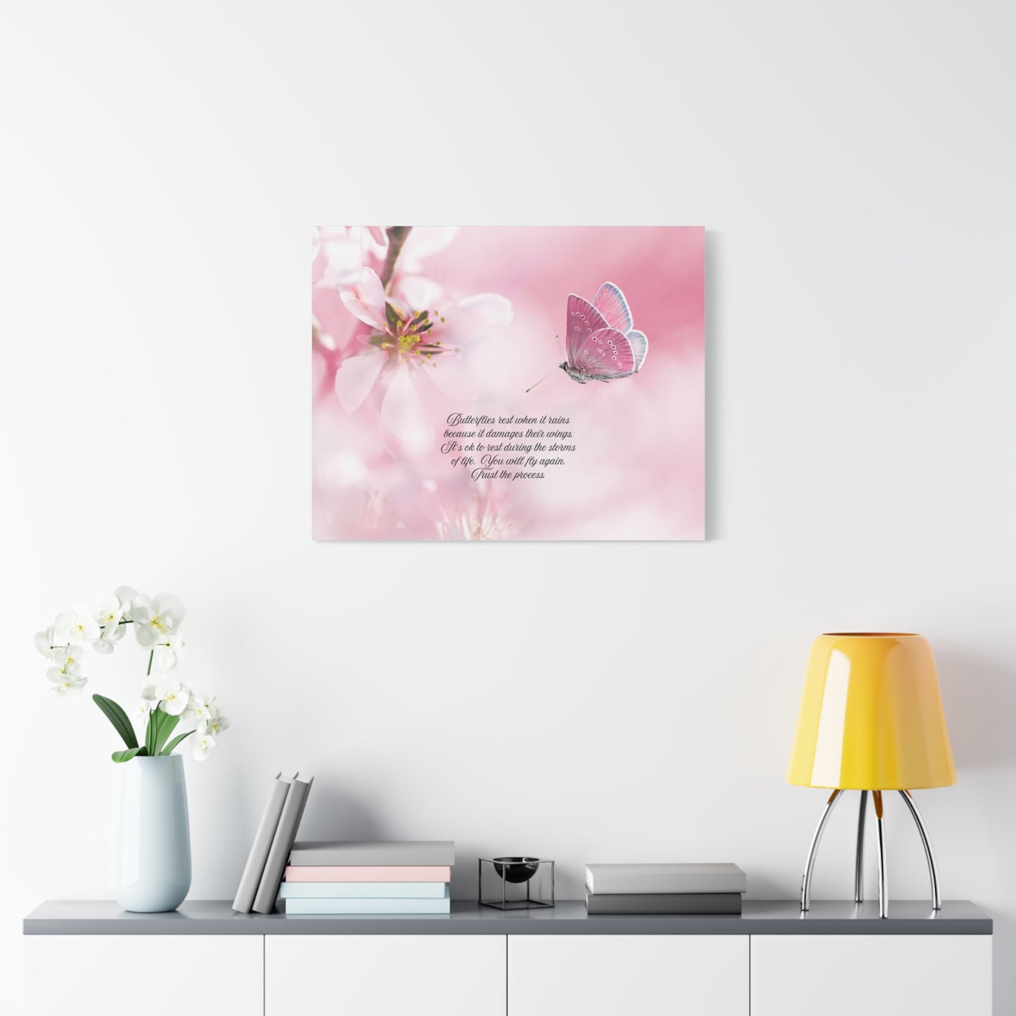 Pink Butterfly Canvas Wall Art, Inspiring Home Decor, Floral Artwork, Gift for Nature Lovers, Spring Decor