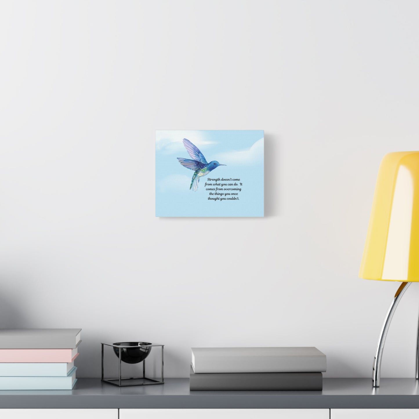 Inspirational Canvas Wall Art, Hummingbird Decor, Motivation Gift, Home Office Decoration, Strength Quote