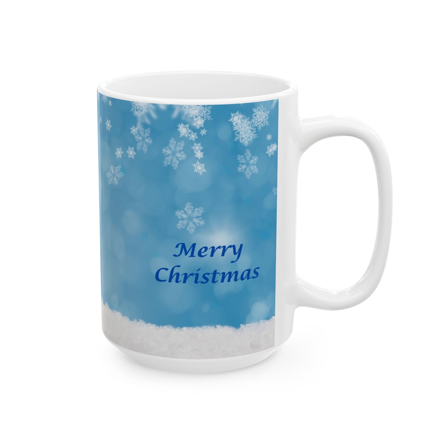 Holiday Snowman Ceramic Mug — Merry Christmas Blue Ornament Design (11oz, 15oz)