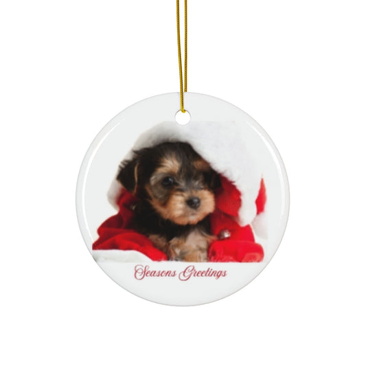 Festive Puppy Ceramic Ornaments - Double-Sided Holiday Decorations | Christmas Tree, Gift Tag, Pet Lover, Home Decor