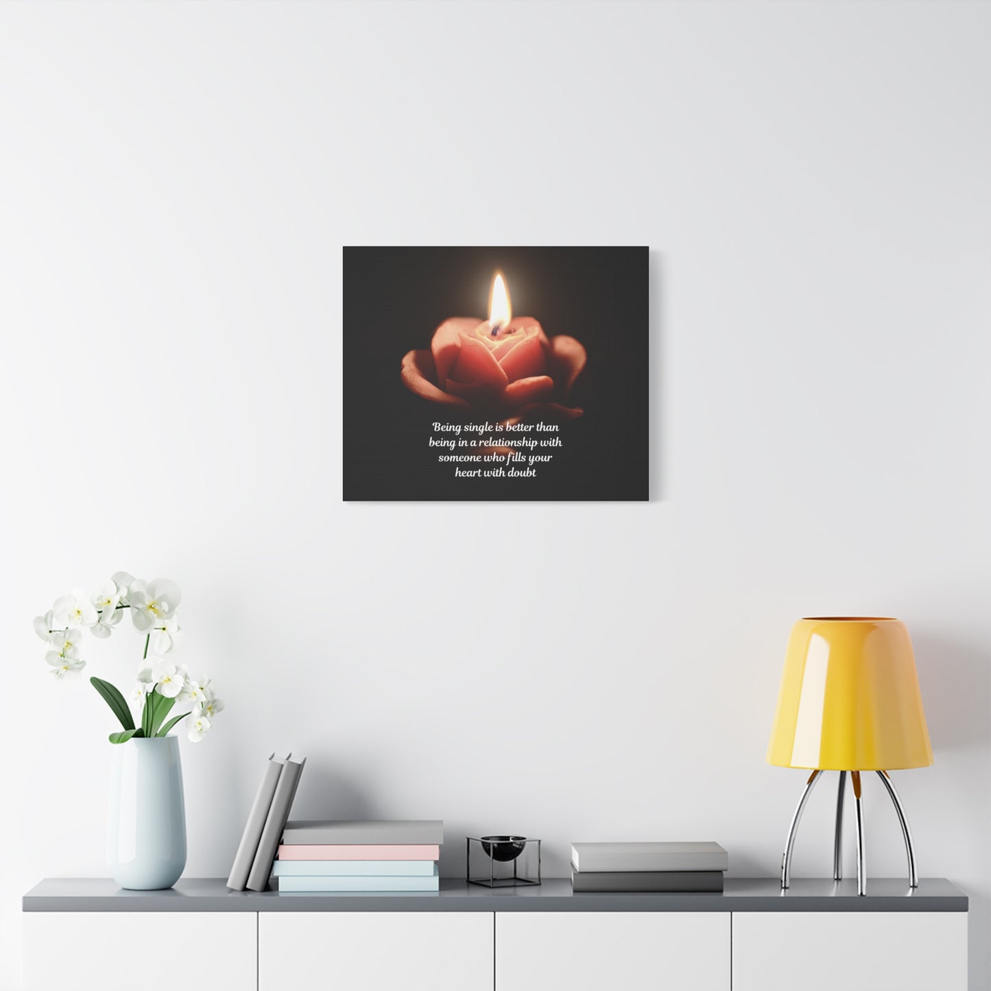 Canvas Wall Art — Rose Candle with Quote: "Being single is better..." Inspirational Home Decor