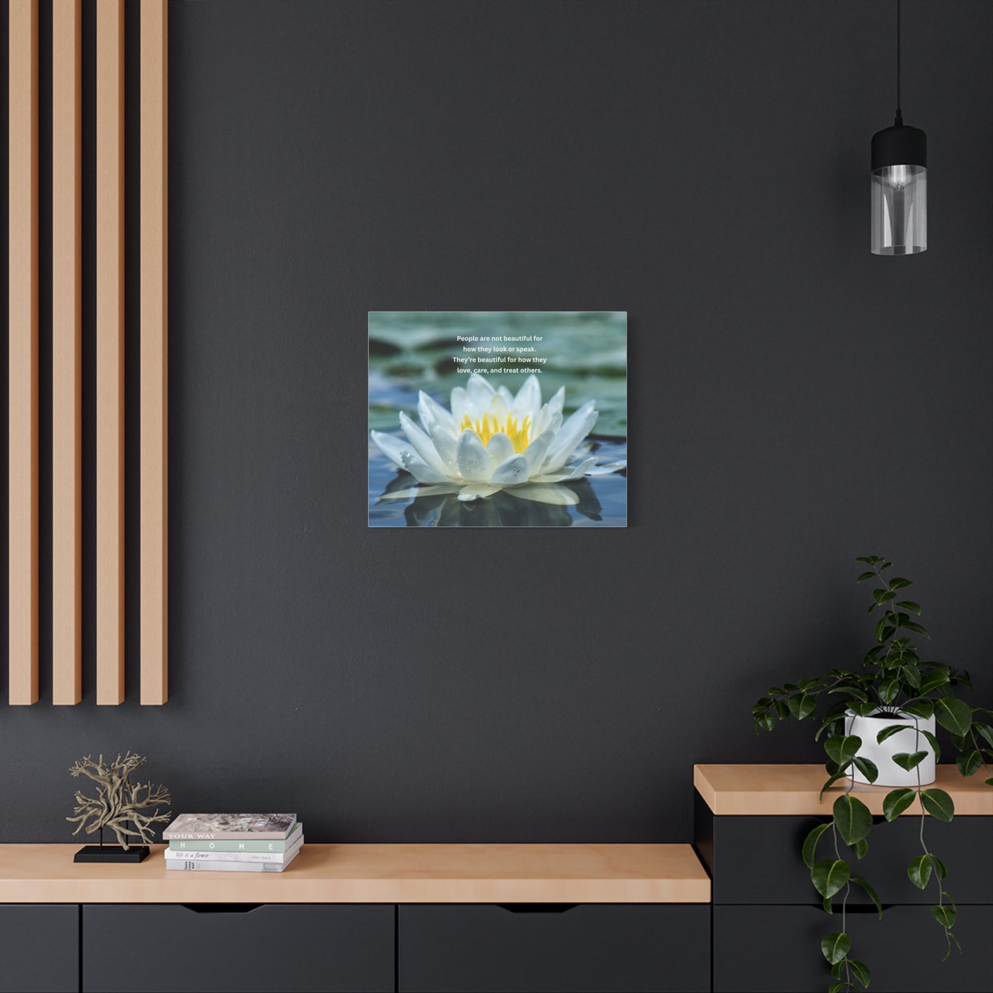 Lotus Wall Canvas – "People are not beautiful for how they look" Inspirational Quote Art