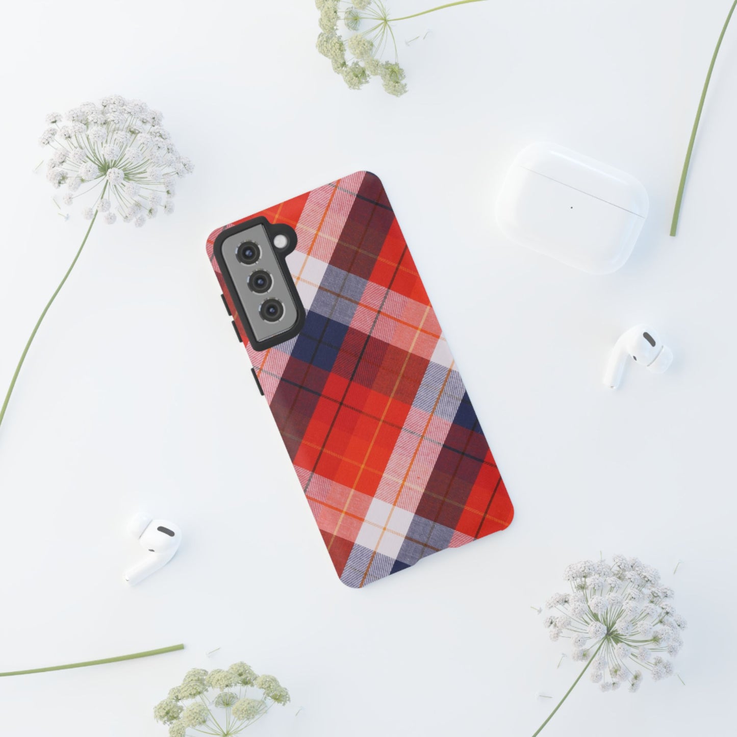 Tough Cases, Beautiful Red, White & Blue Plaid Design