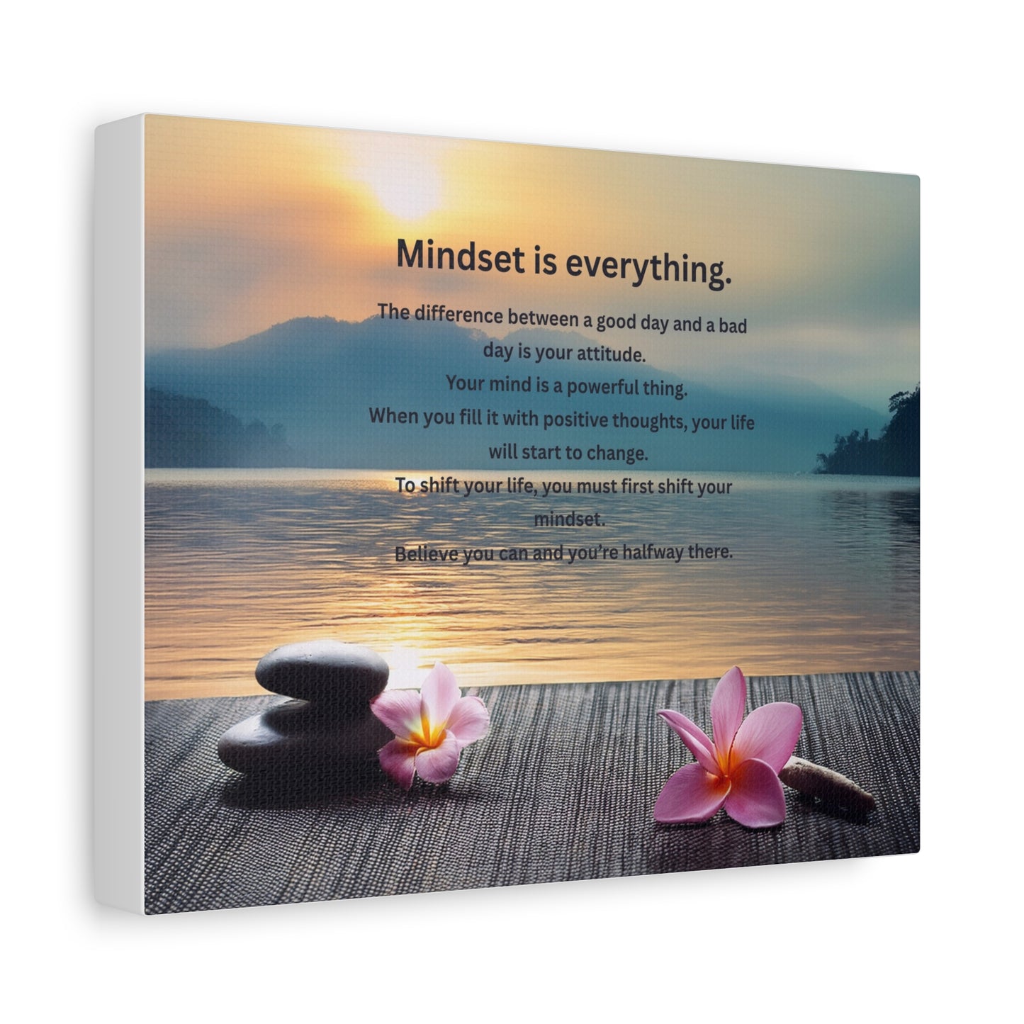 Canvas Wall Art - "Mindset is Everything" Inspirational Zen Sunset Quote