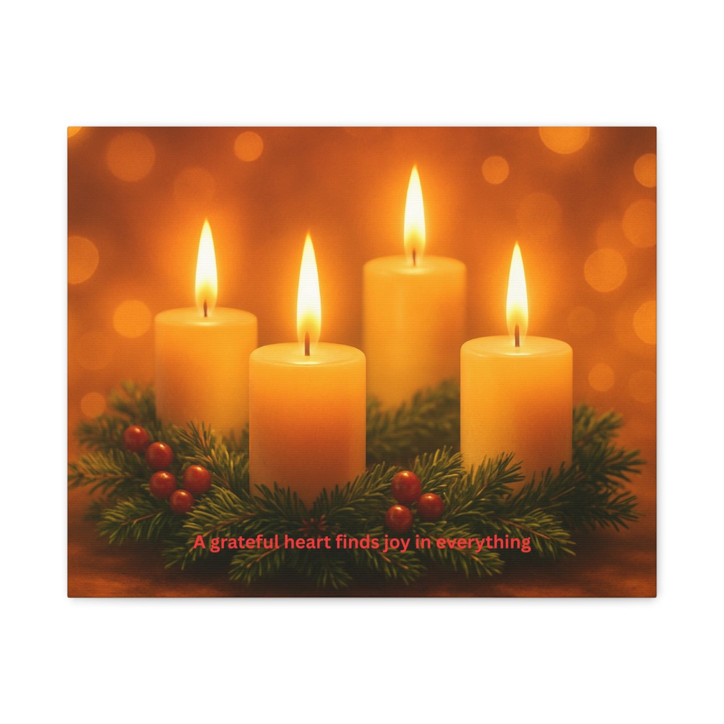 Holiday Candle Canvas Print - "A grateful heart finds joy in everything"