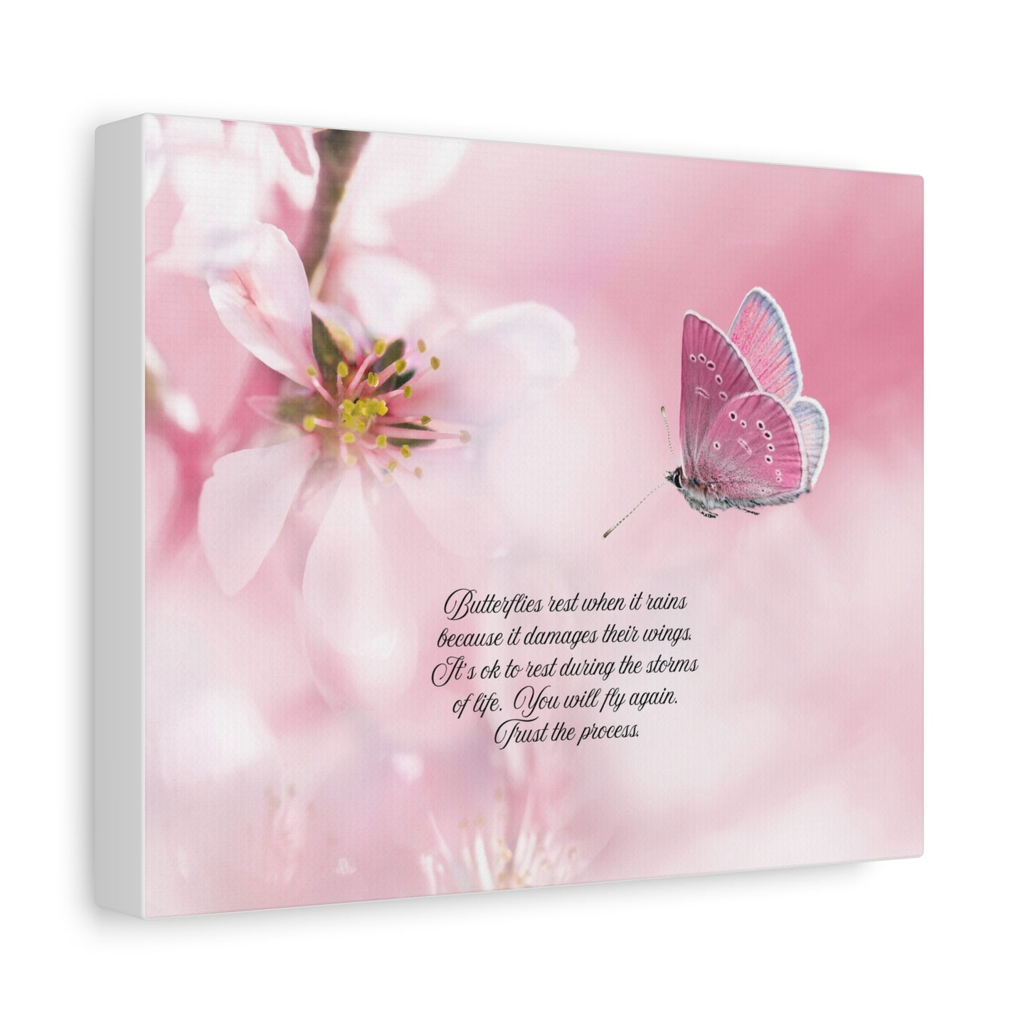 Pink Butterfly Canvas Wall Art, Inspiring Home Decor, Floral Artwork, Gift for Nature Lovers, Spring Decor