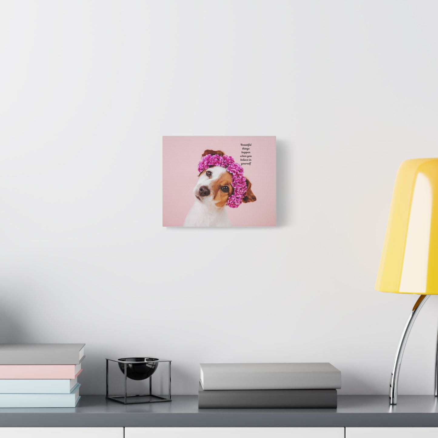 Inspirational Dog Wall Art Canvas, Motivational Home Décor, Pet Lover Gift, Dog Art Print, Flower Crown Dog Canvas