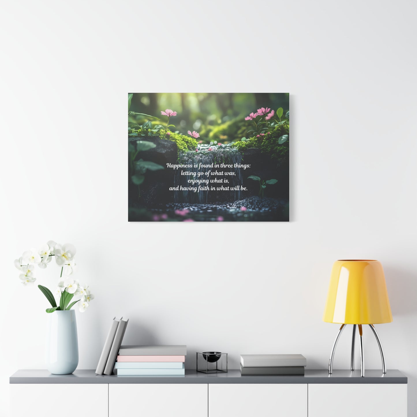 Inspirational Forest Quote Canvas - "Happiness is found in three things" Matte Stretched Wall Art