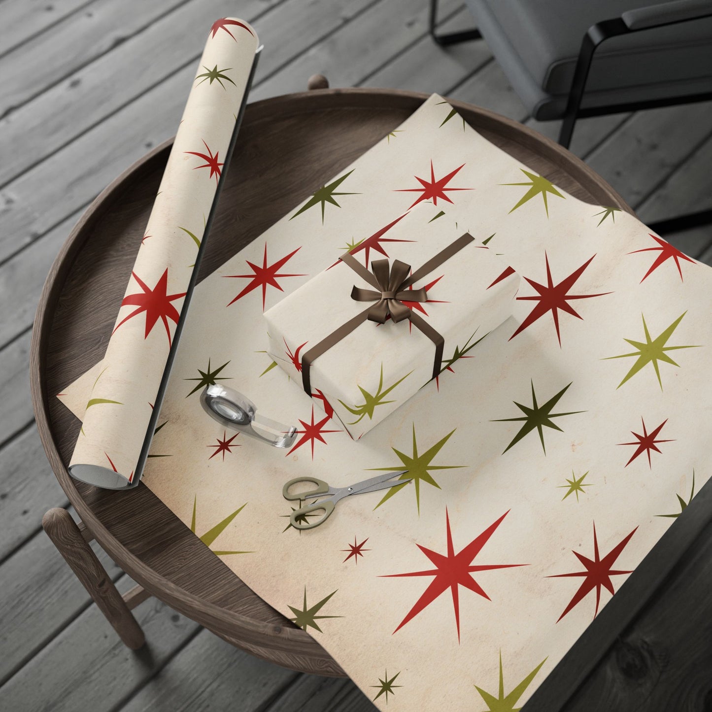 Christmas Star Wrapping Paper Roll — Retro Midcentury Starburst Gift Wrap