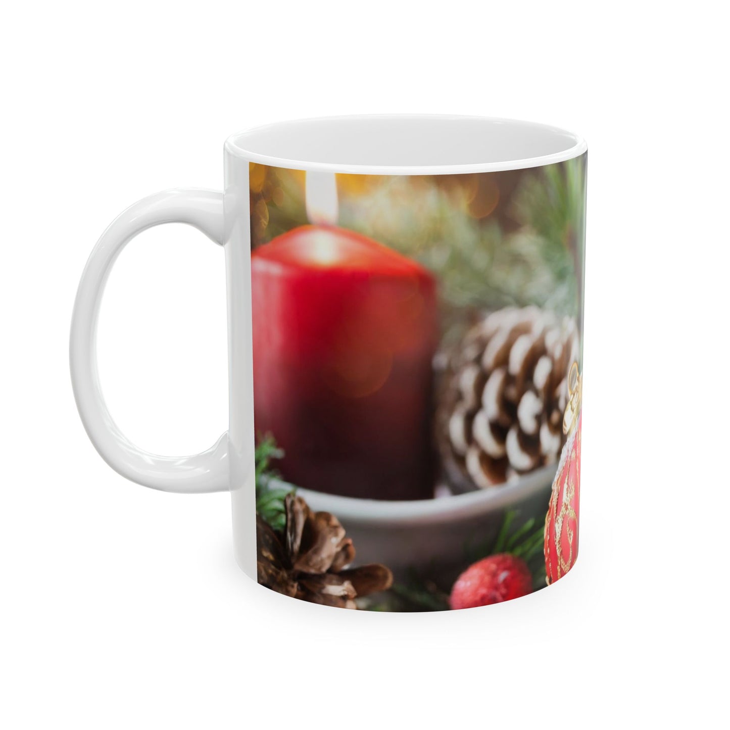 Christmas Ornament & Candle Ceramic Mug — Festive Holiday Coffee Cup (11oz, 15oz)