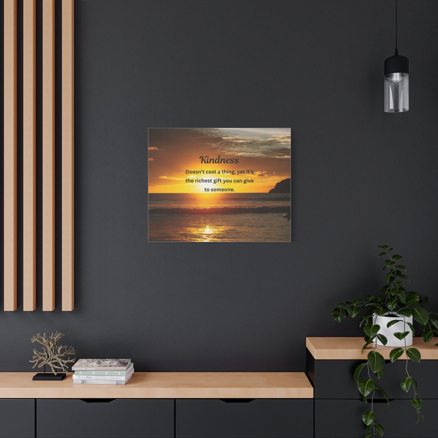 Kindness Quote Sunset Canvas Wall Art — Inspirational Matte Stretched Canvas