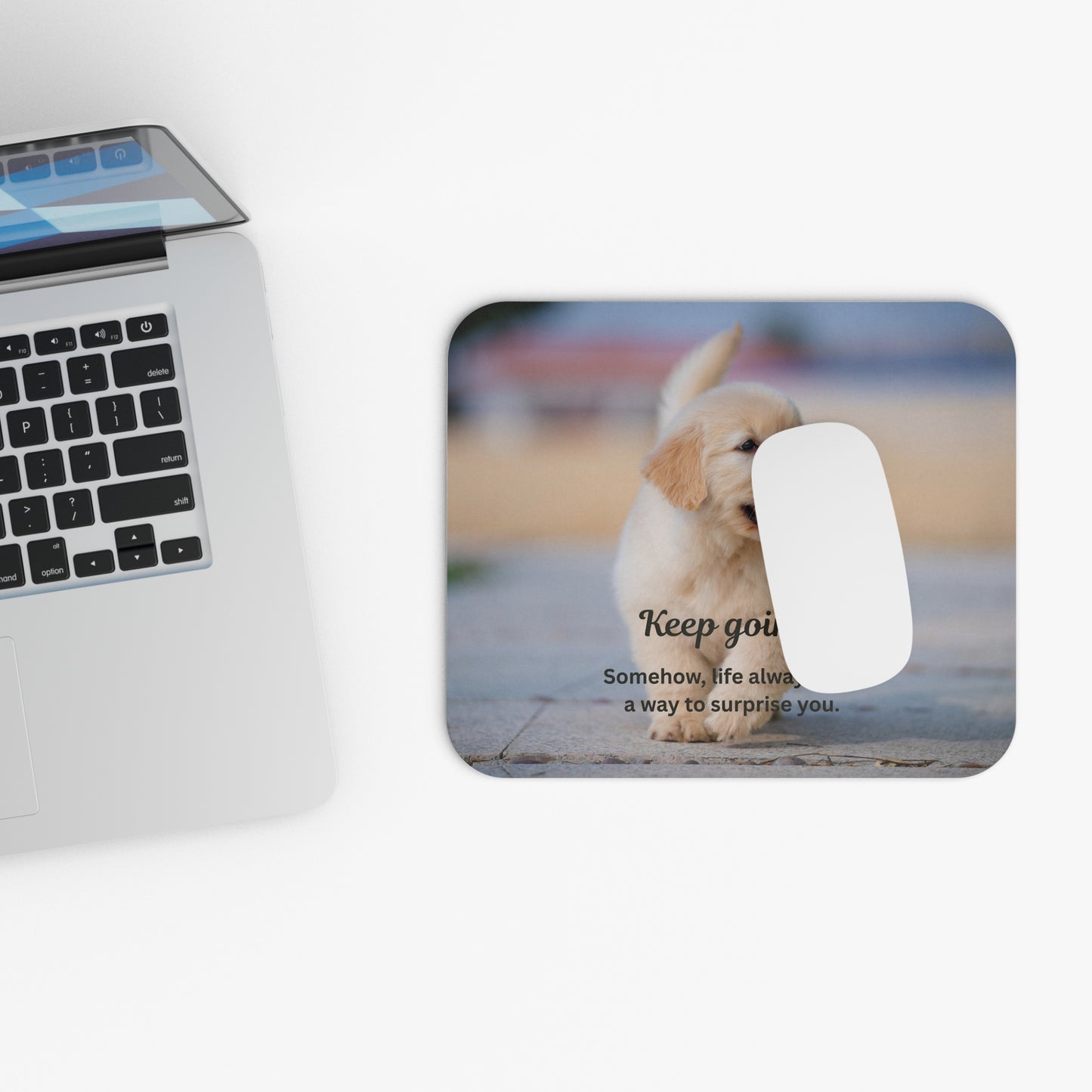 Mouse Pad — Inspirational Puppy "Keep Going!" Motivational Desk Mat
