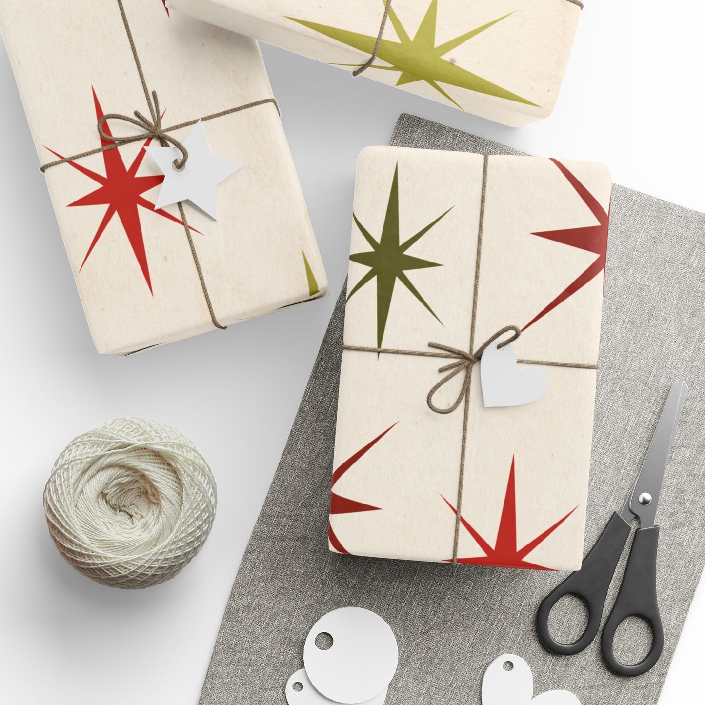 Christmas Star Wrapping Paper Roll — Retro Midcentury Starburst Gift Wrap